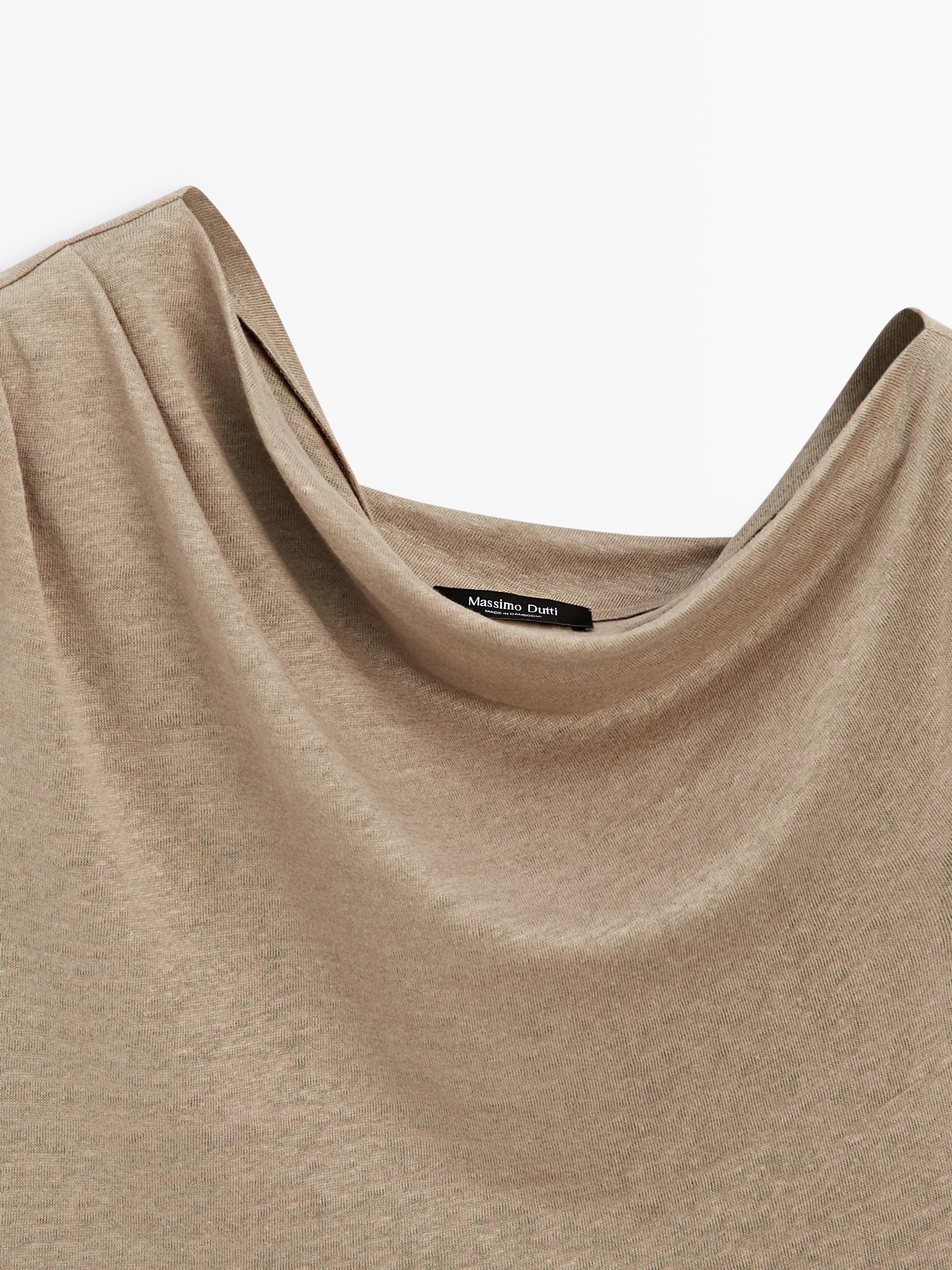 Asymmetric linen blend top with draped detail — Washed