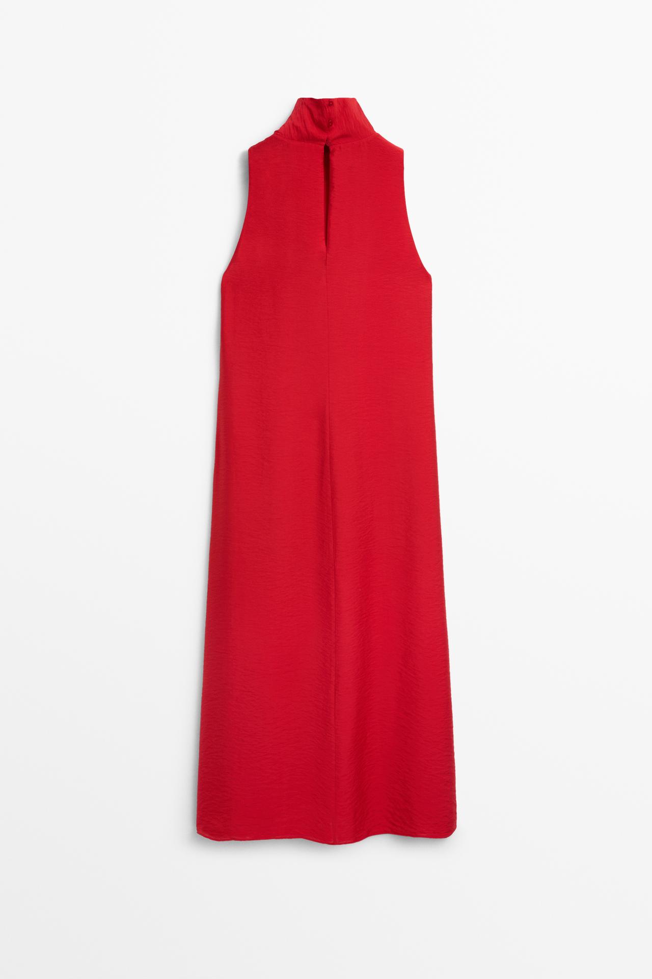Fluid midi dress with draped neck — RED