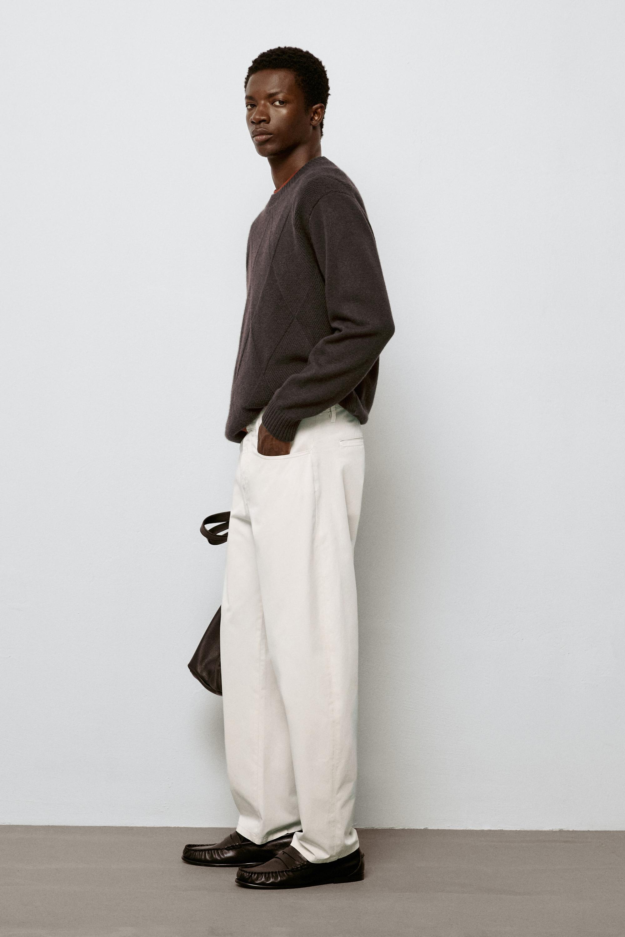 Barrel fit poplin denim-effect pants — STONE