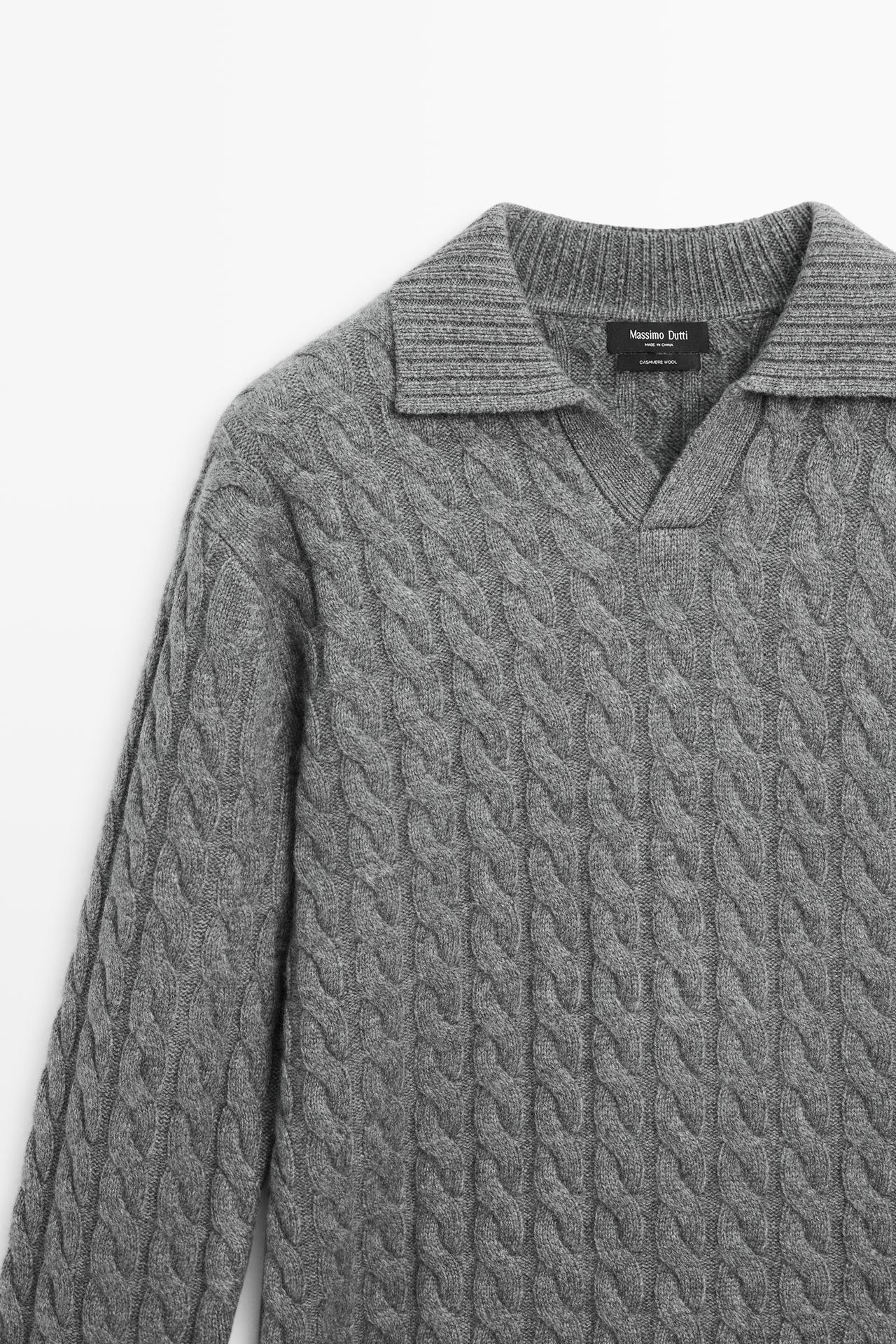 Cable-knit cashmere polo sweater — ANTHRACITE GREY