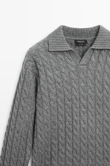 Cable-knit cashmere polo sweater — ANTHRACITE GREY 4