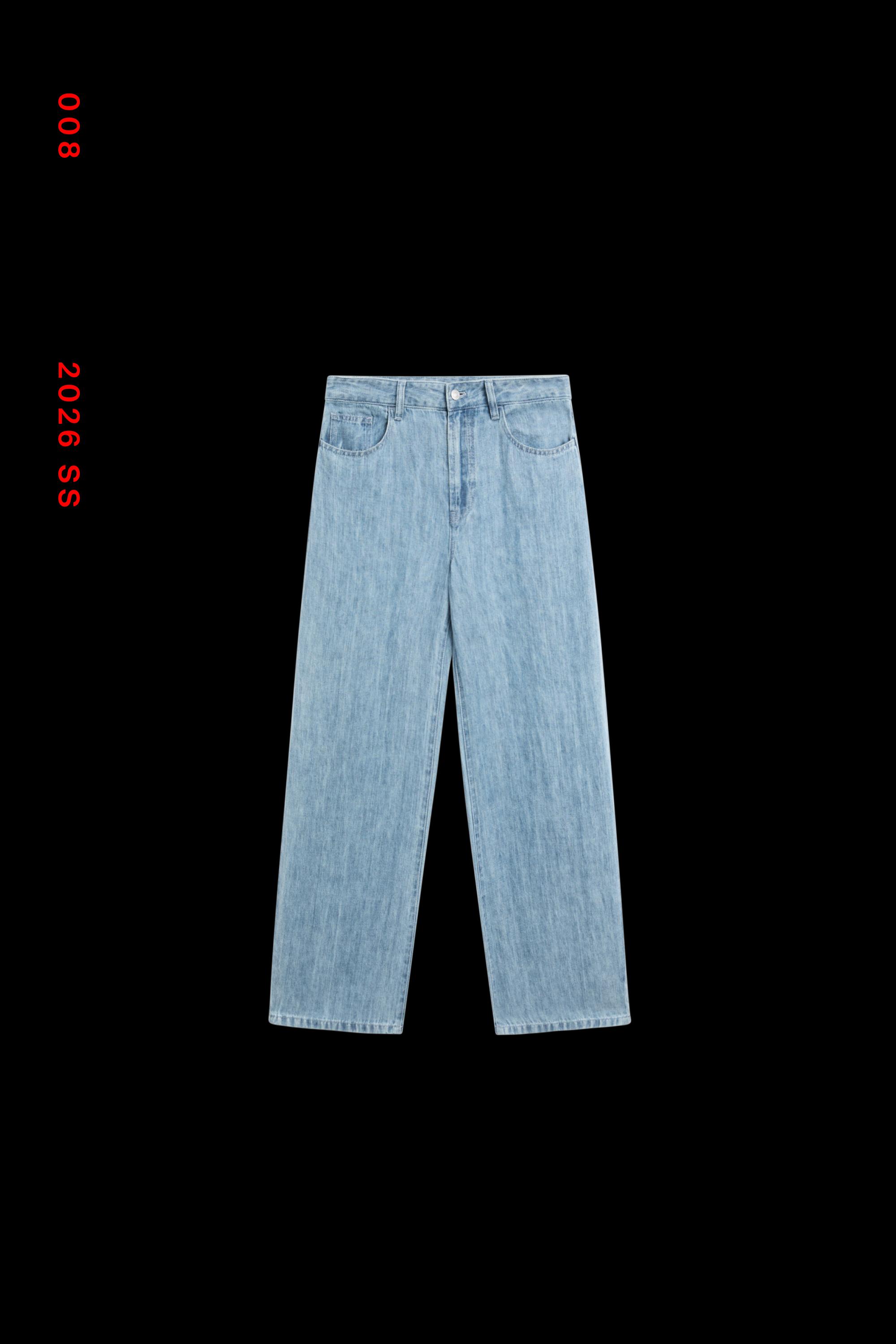 100% linen high-waist barrel fit jeans — Light Blue