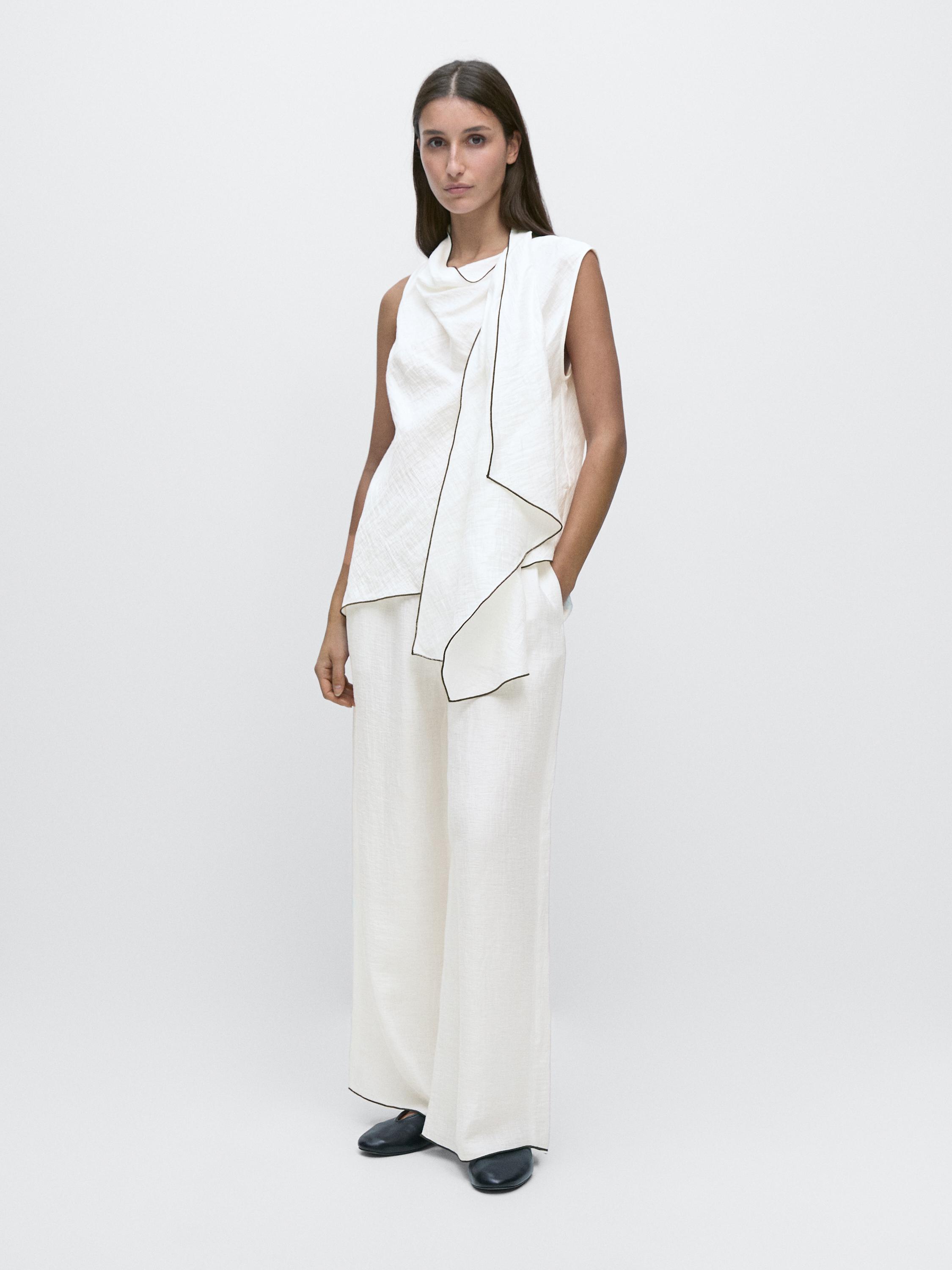 Chemisier fluide avec passepoil et foulard