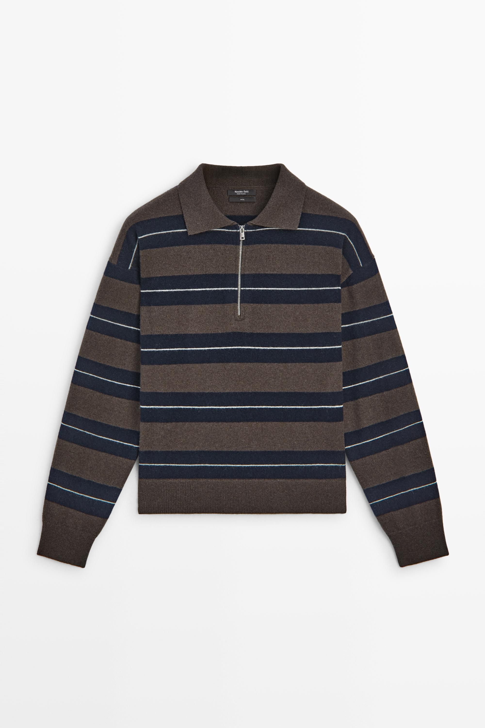 100% wool zip polo sweater - thumbnail 2