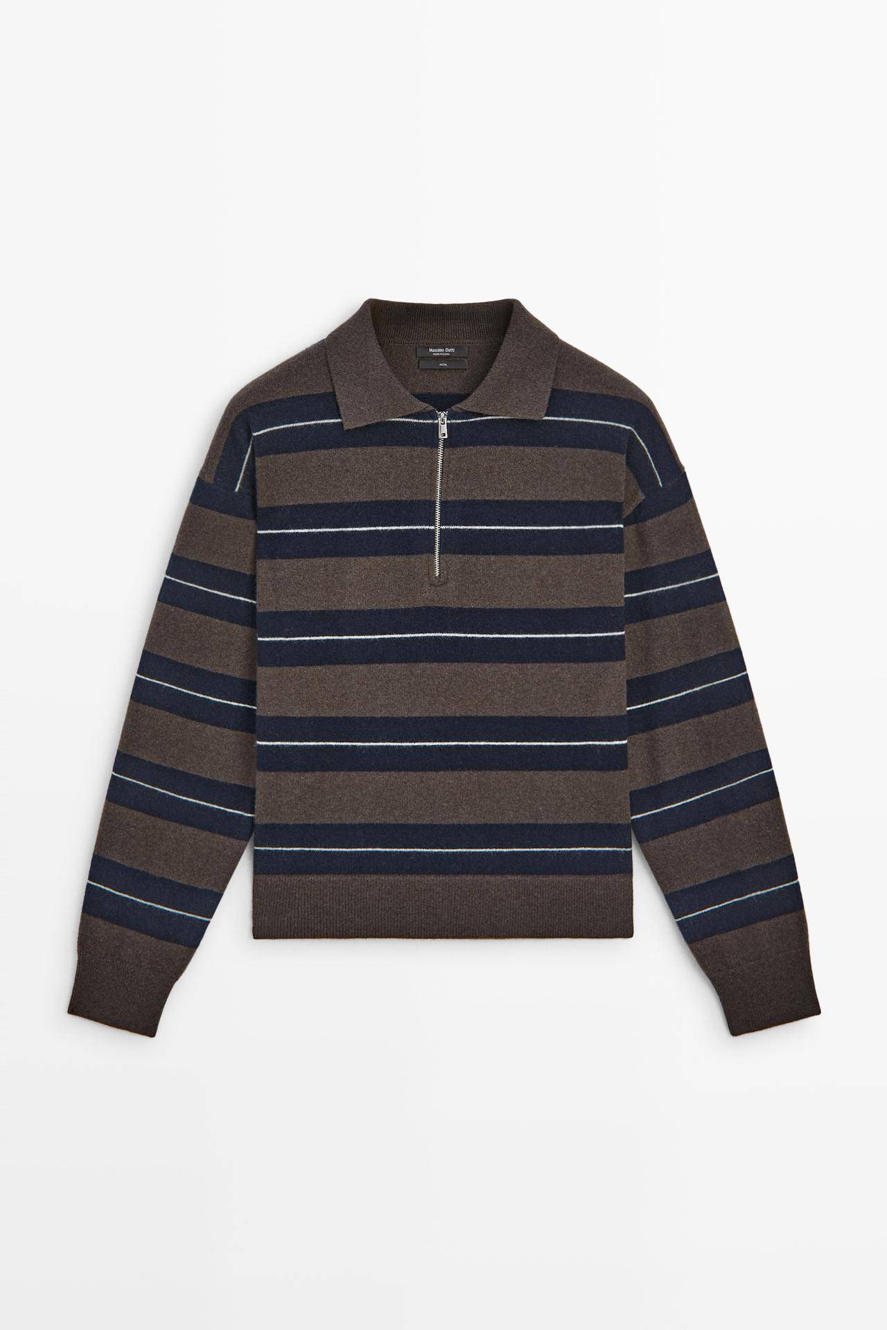 100% wool zip polo sweater — NAVY BLUE