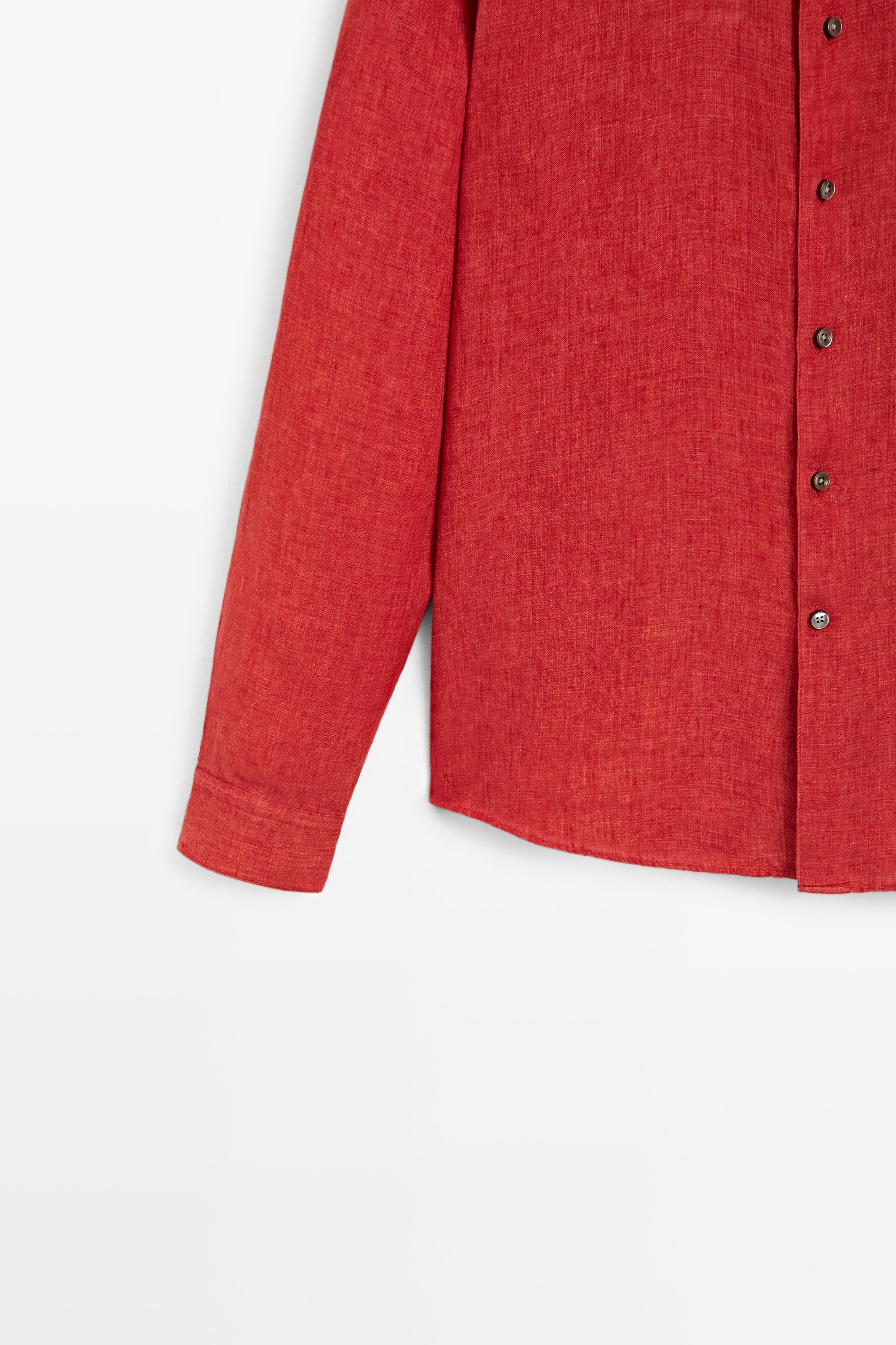 Regular fit 100% linen faded shirt — RED