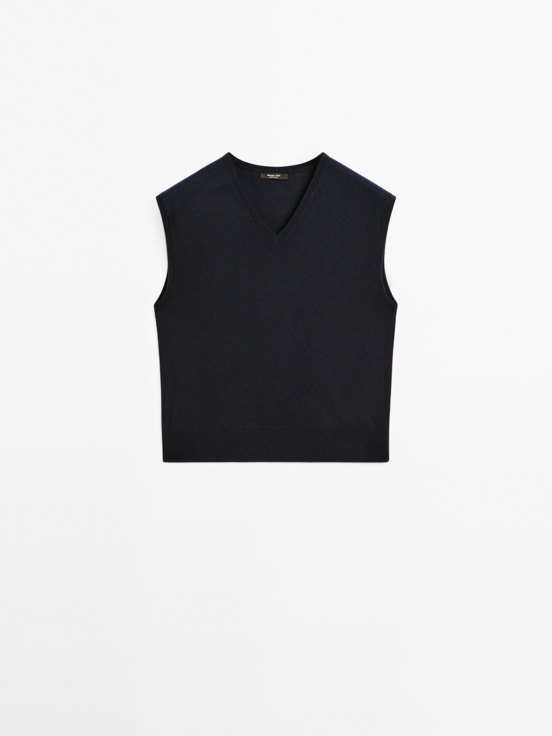 Cropped wool blend V-neck waistcoat