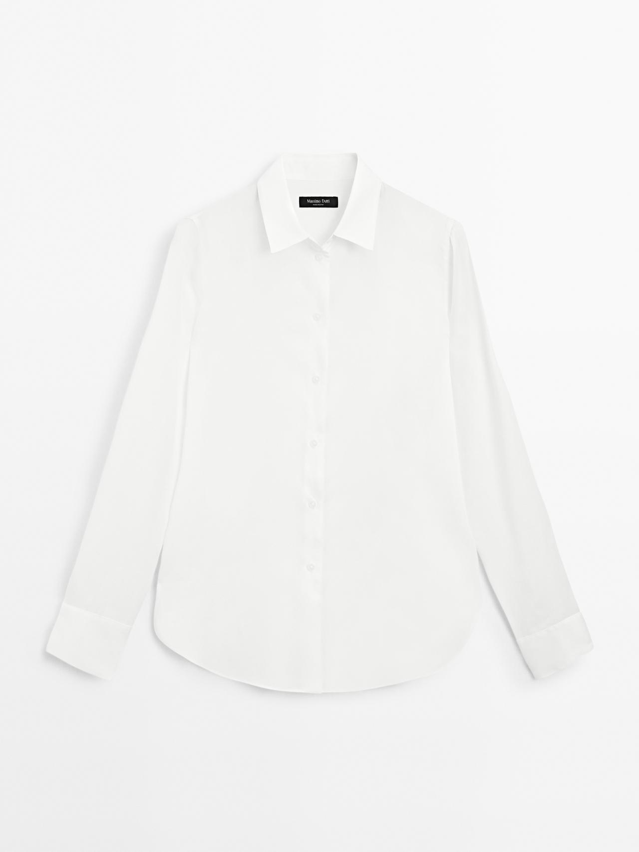 Massimo Dutti - Dame - Skjorte Med Blødt Fald Og Skjortekrave - Hvid - 44