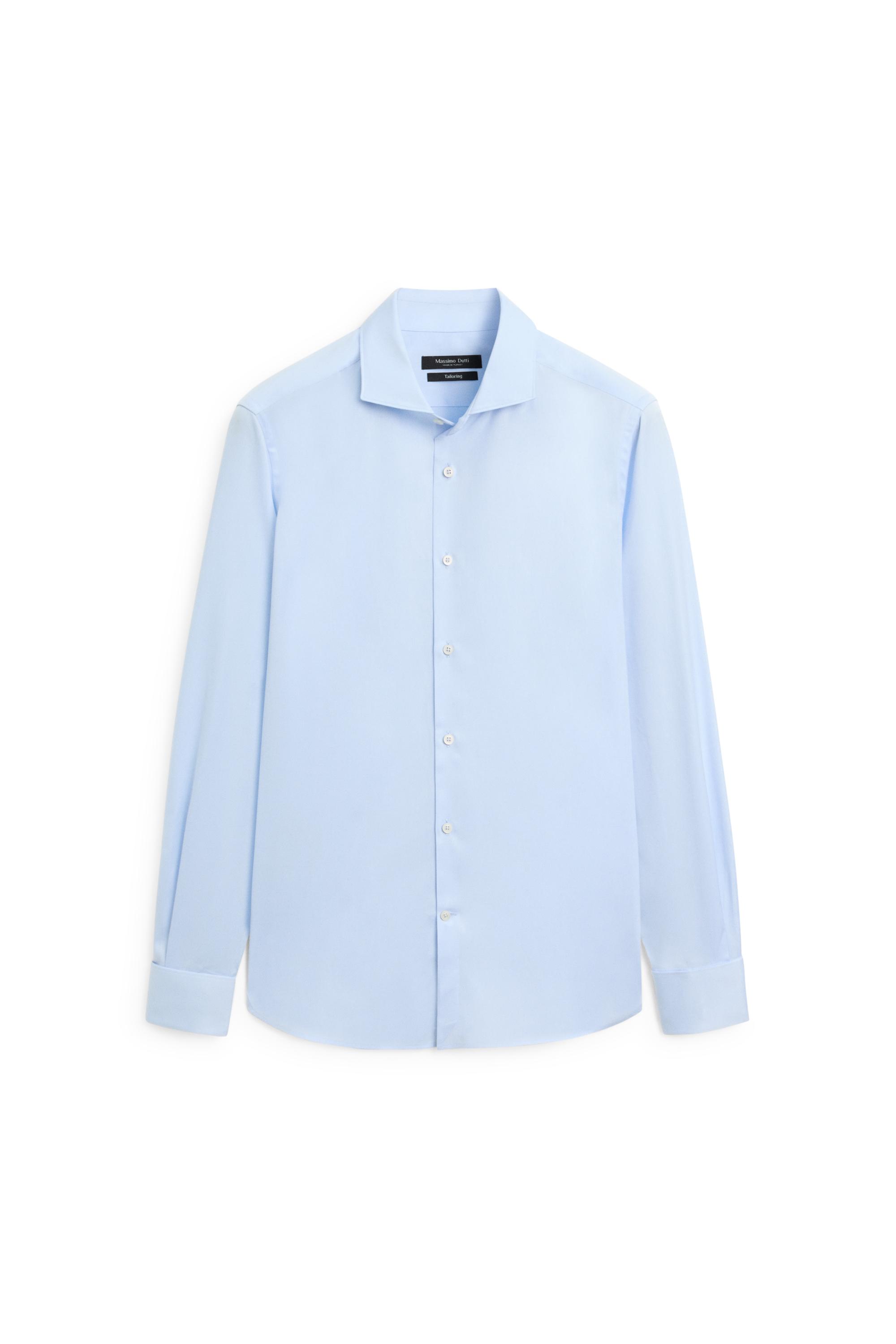 Slim fit 100% cotton shirt with double cuffs — Light blue