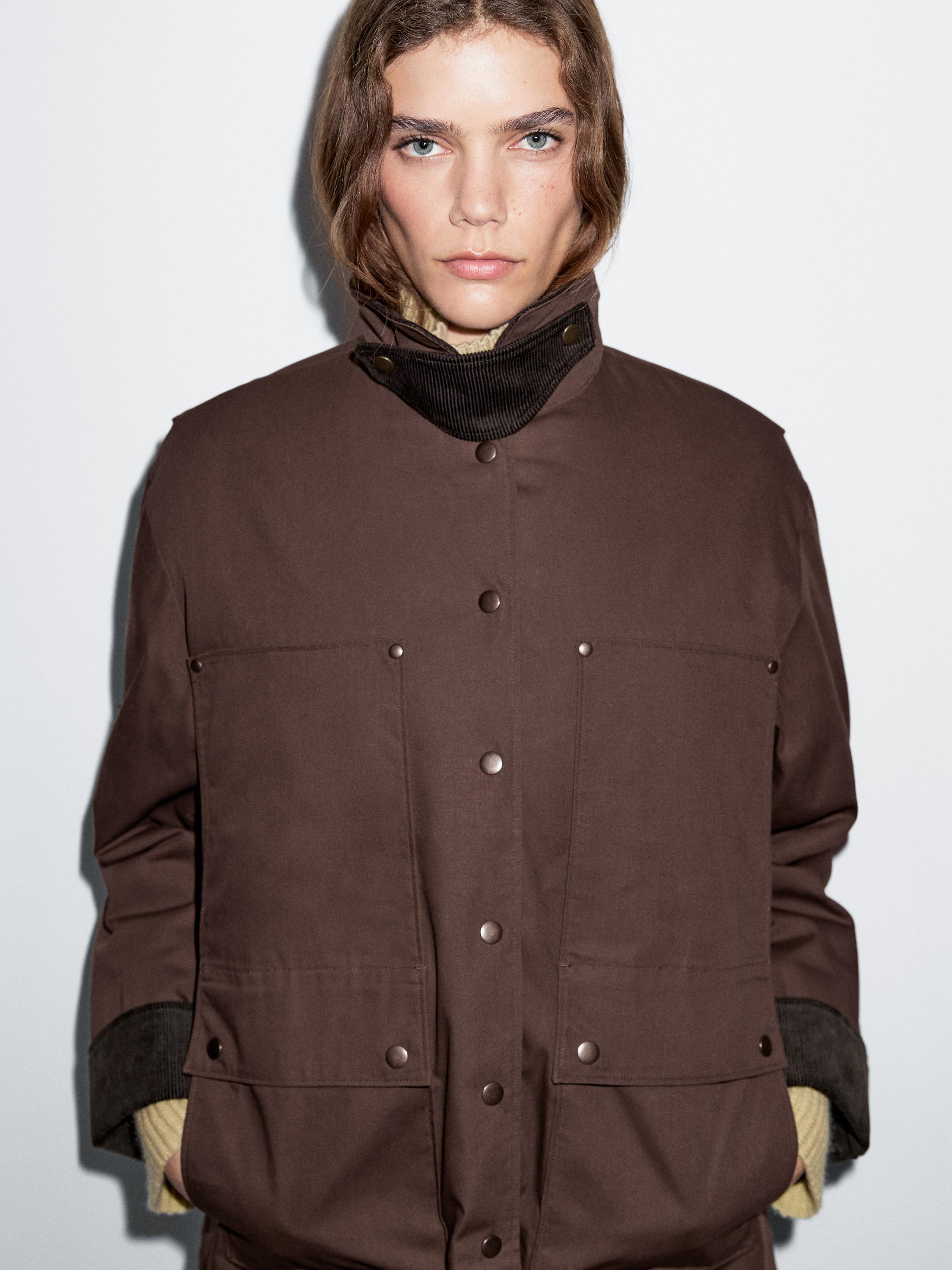 Waxed parka with corduroy detail