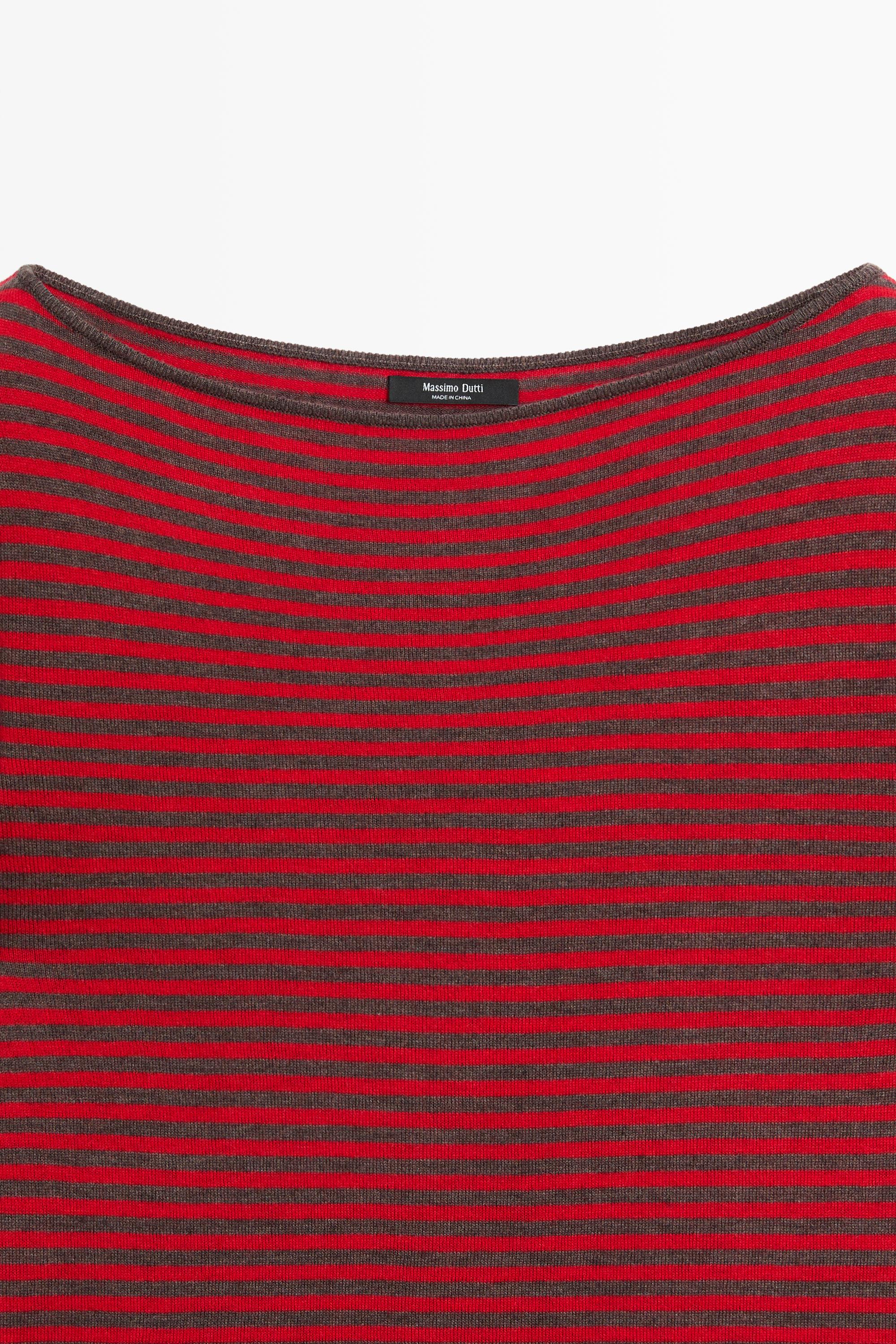 Striped wool-blend knit sweater — RED
