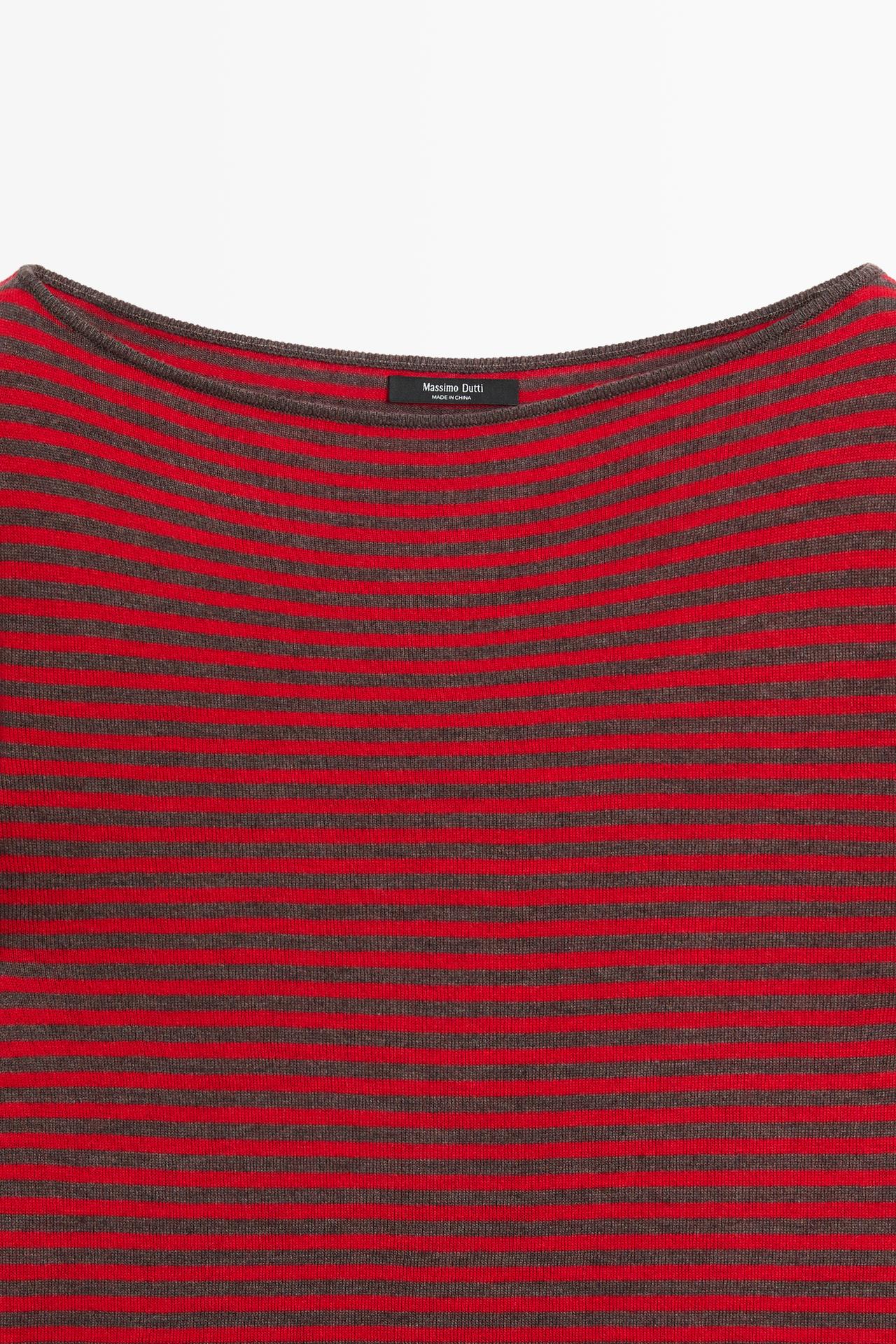 Striped wool-blend knit sweater — RED