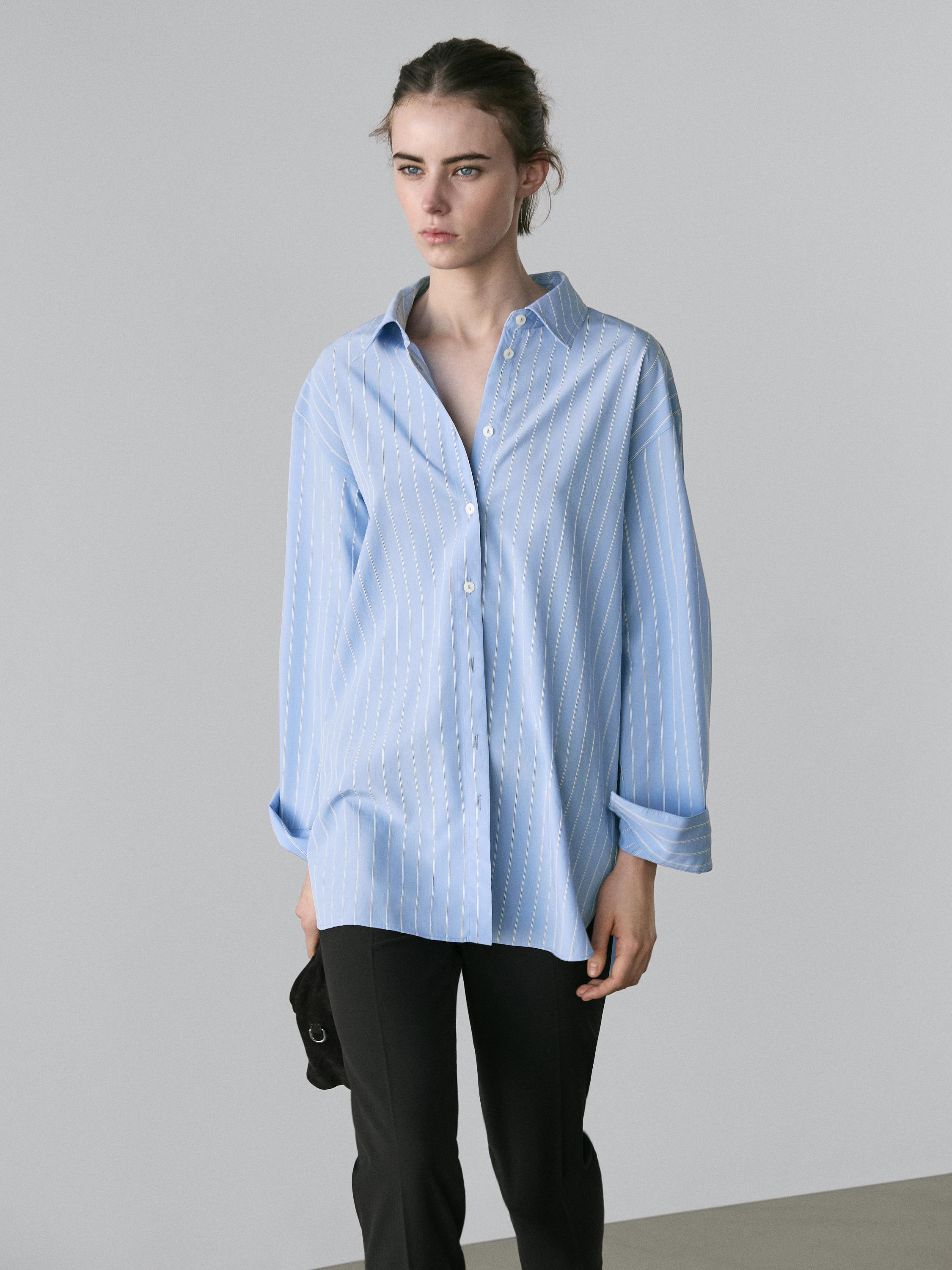Striped Loose-Fitting Shirt - Blue - S - Massimo Dutti - Women Striped Loose-Fitting Shirt - Blue - S - Massimo Dutti - Women