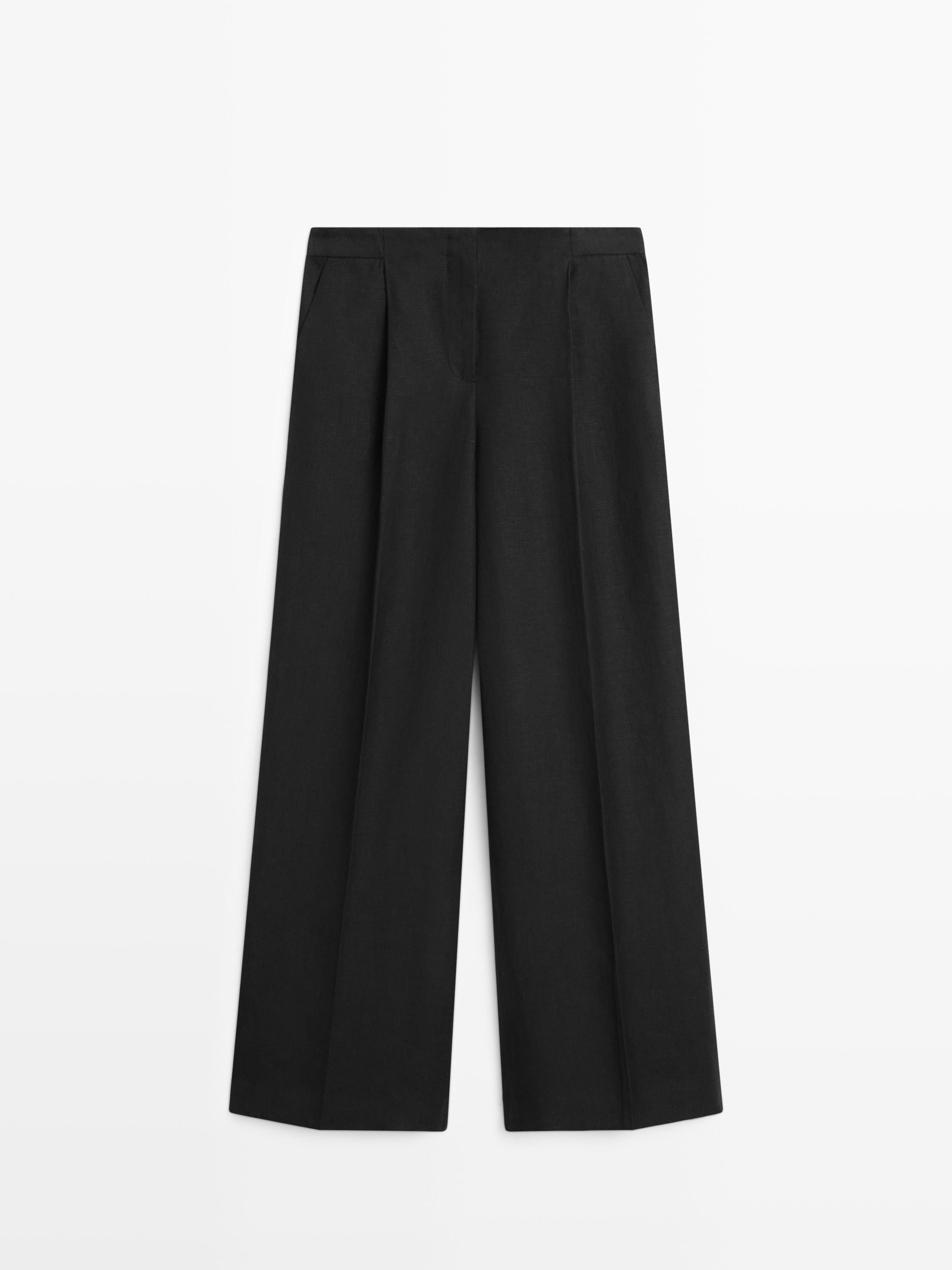 Flowing linen suit trousers — BLACK