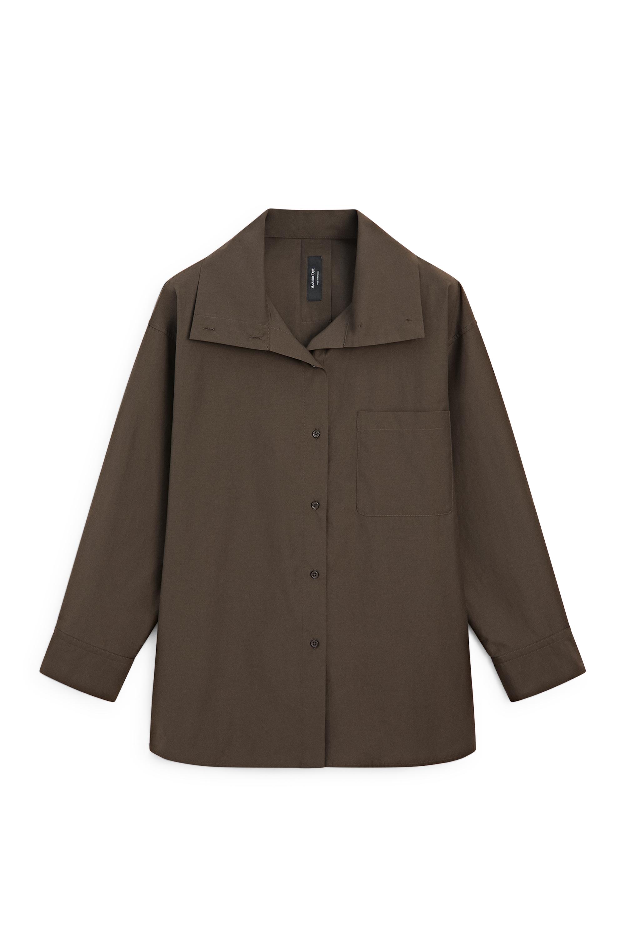 Stand-up collar overshirt with buckle detail