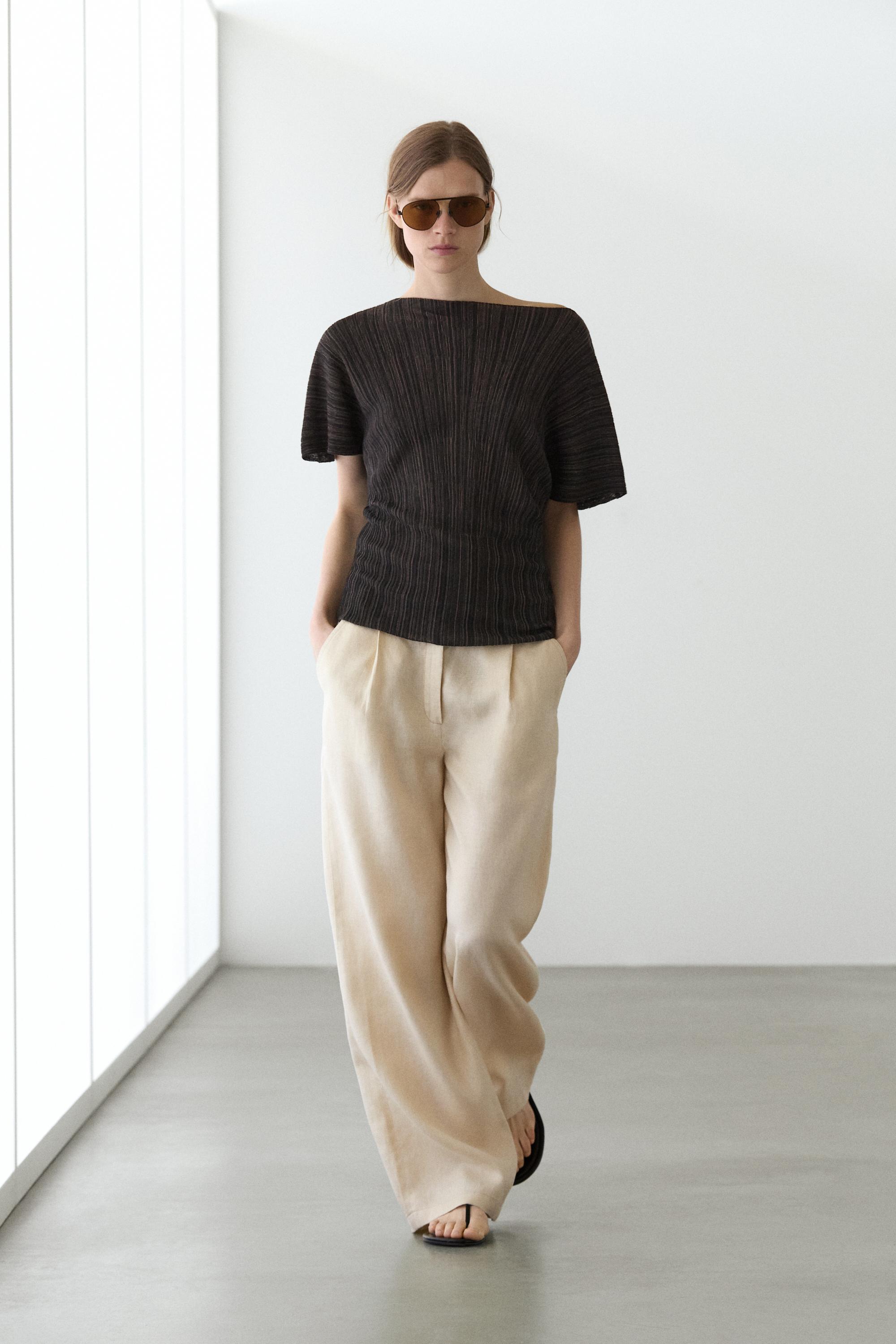 Top plissé total look à rayures