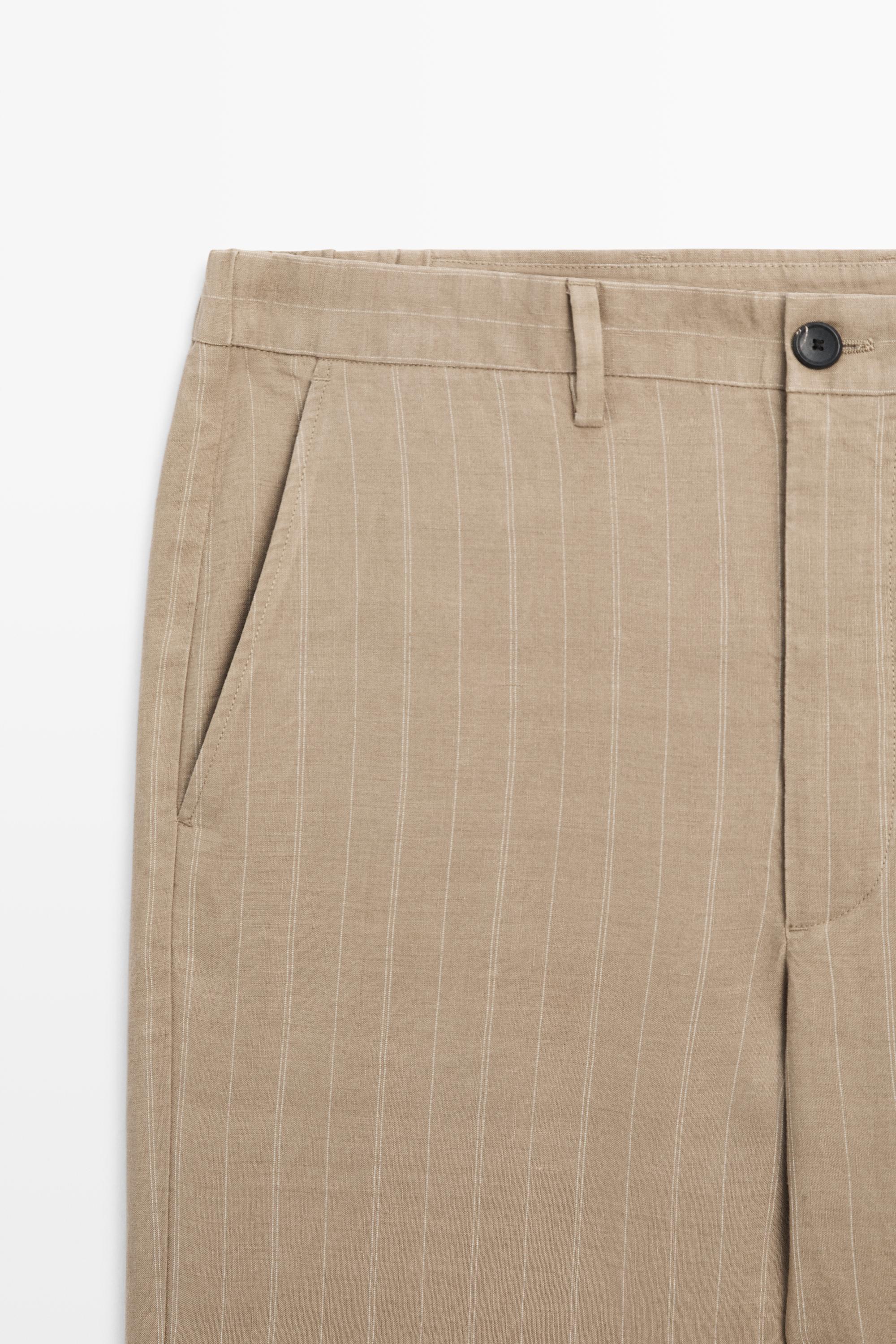 100% linen striped pants — BEIGE