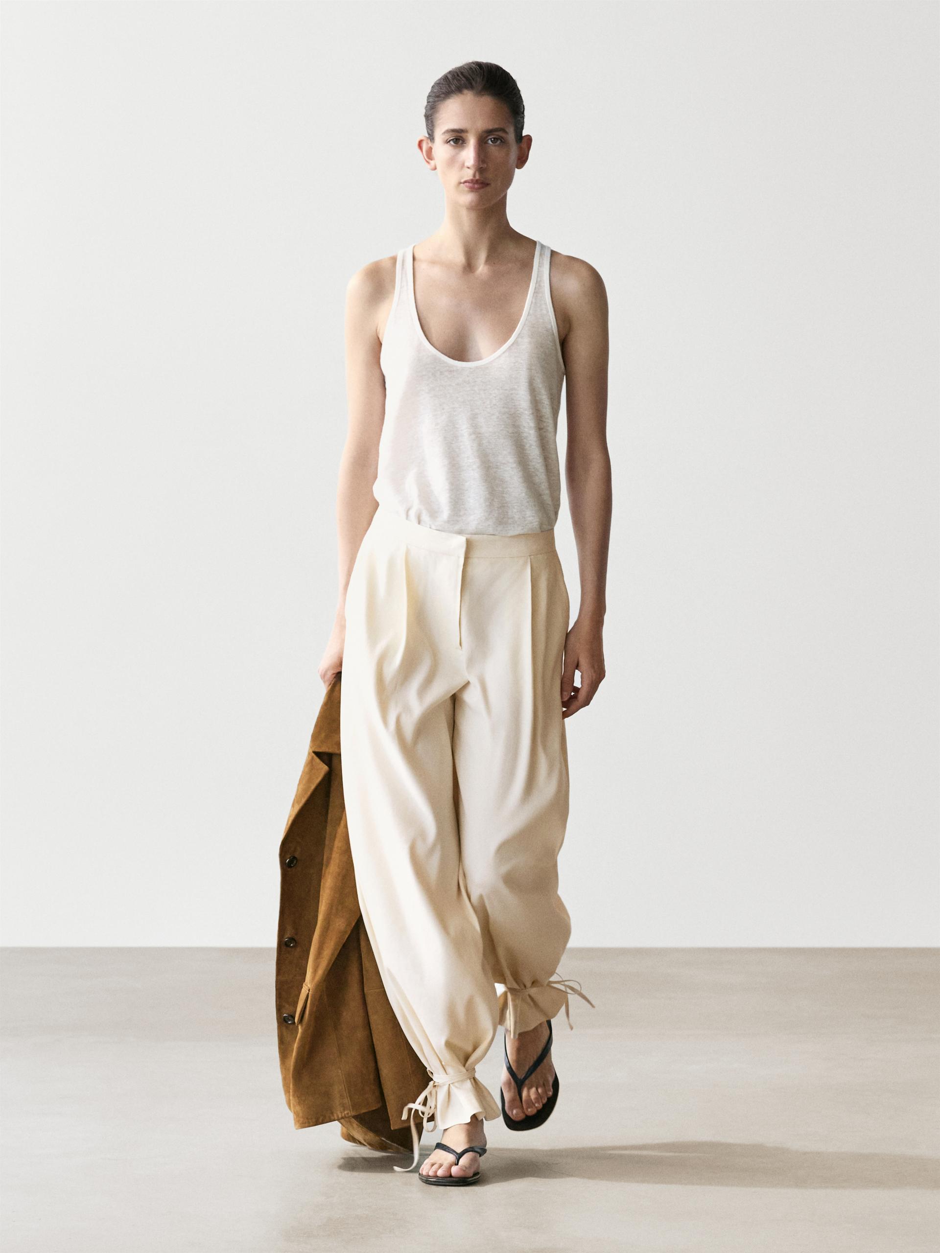 Pantaloni Fluidi Barrel Fit - Ecru - 42 (It 46) - Massimo Dutti - Femminile