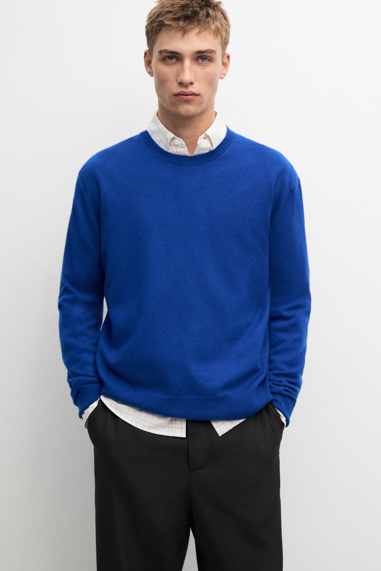 Knit 100% cashmere round neck sweater — Blue