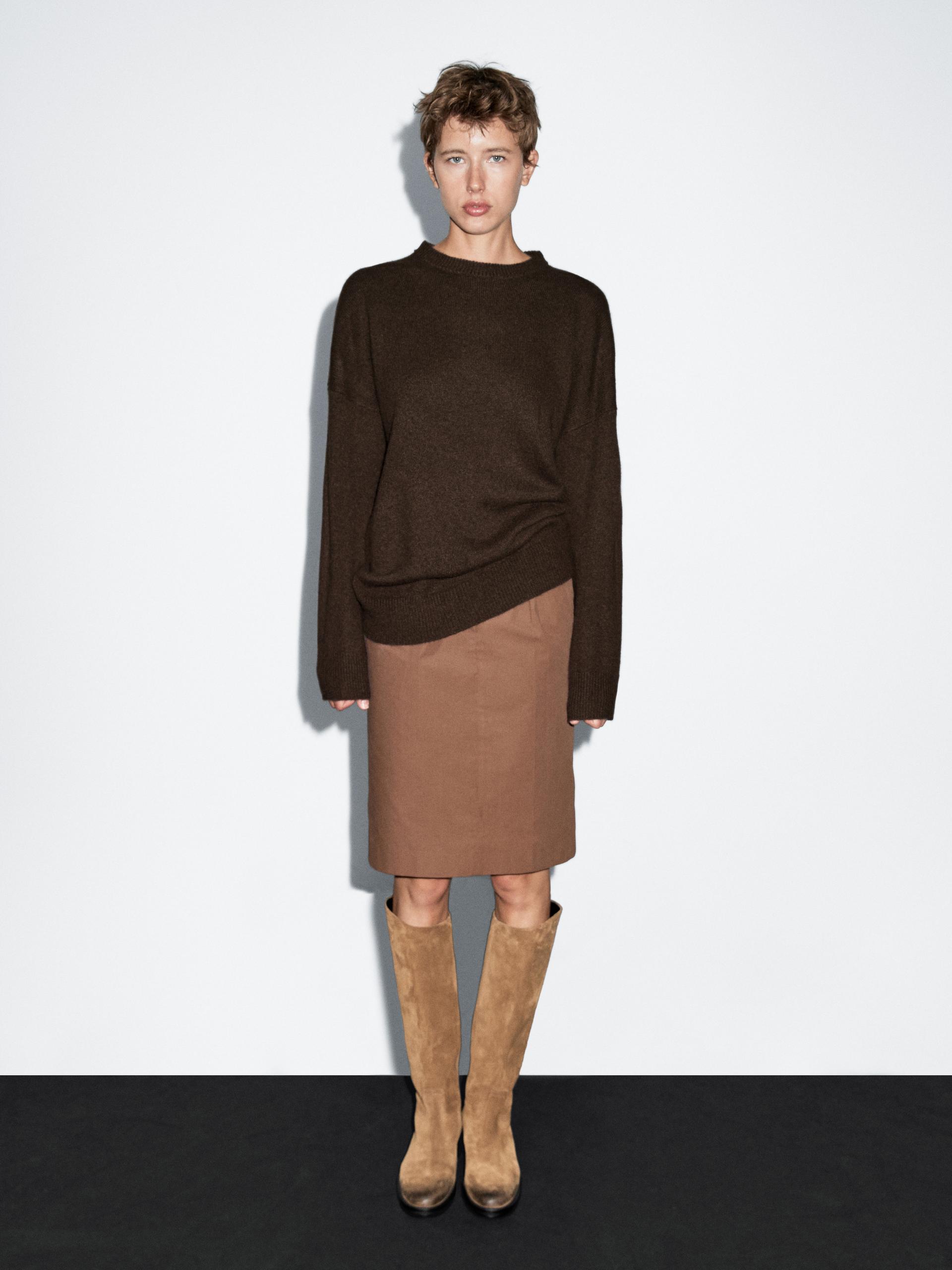 Maglia Oversize Con Toppe 100% Cashmere - Cioccolato - Xs - Massimo Dutti - Femminile
