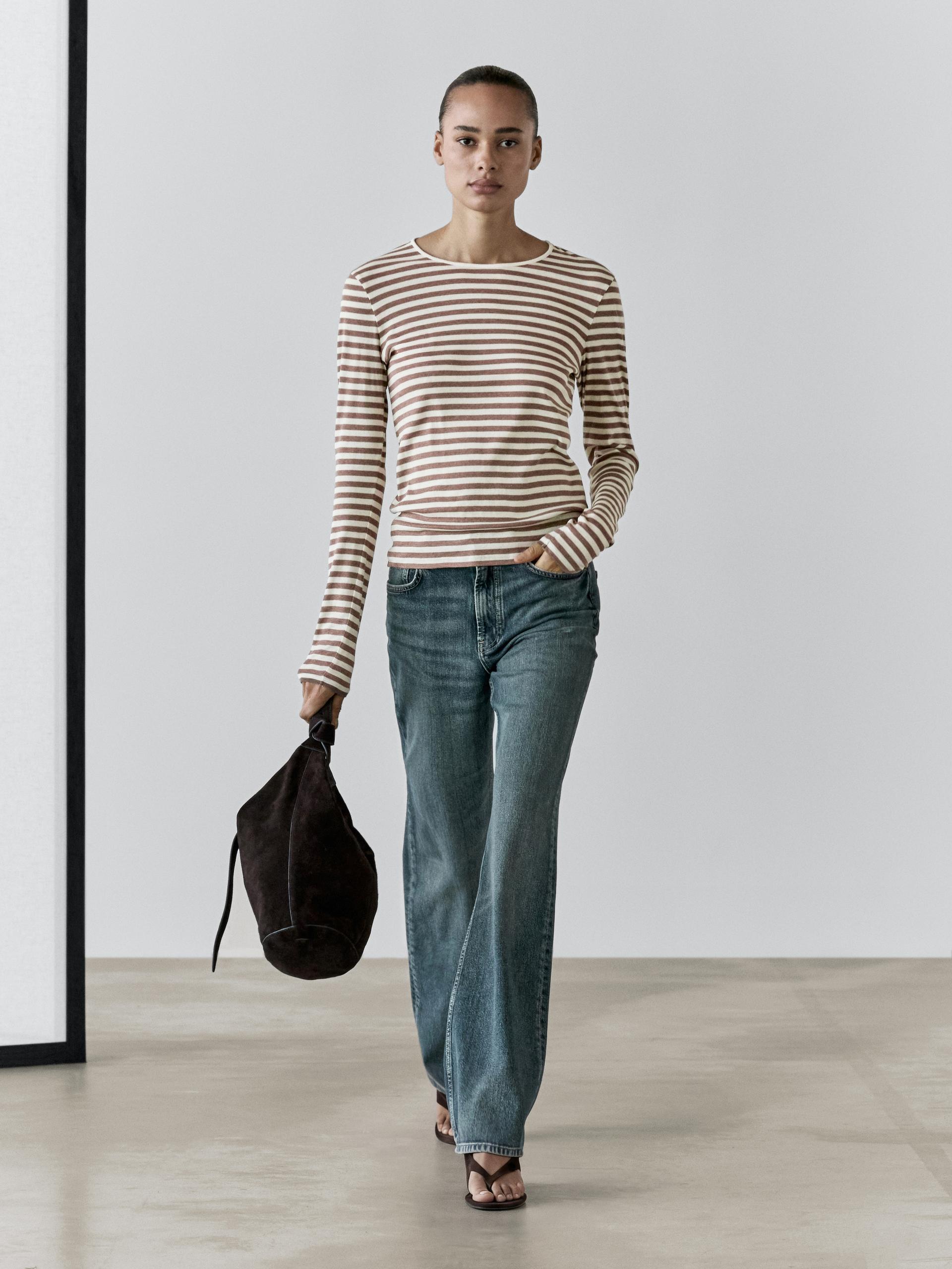 Maglietta A Righe 100% Cotone - Beige Vigoré - S - Massimo Dutti - Femminile
