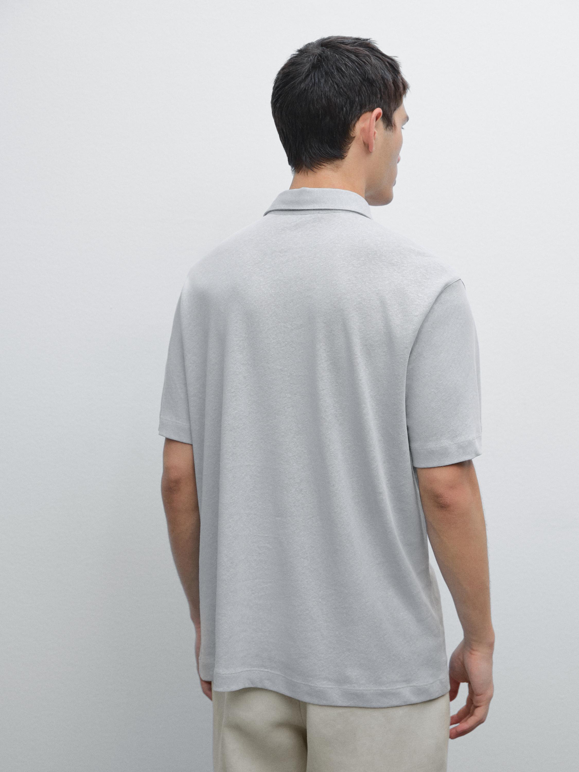 Short sleeve linen blend polo shirt