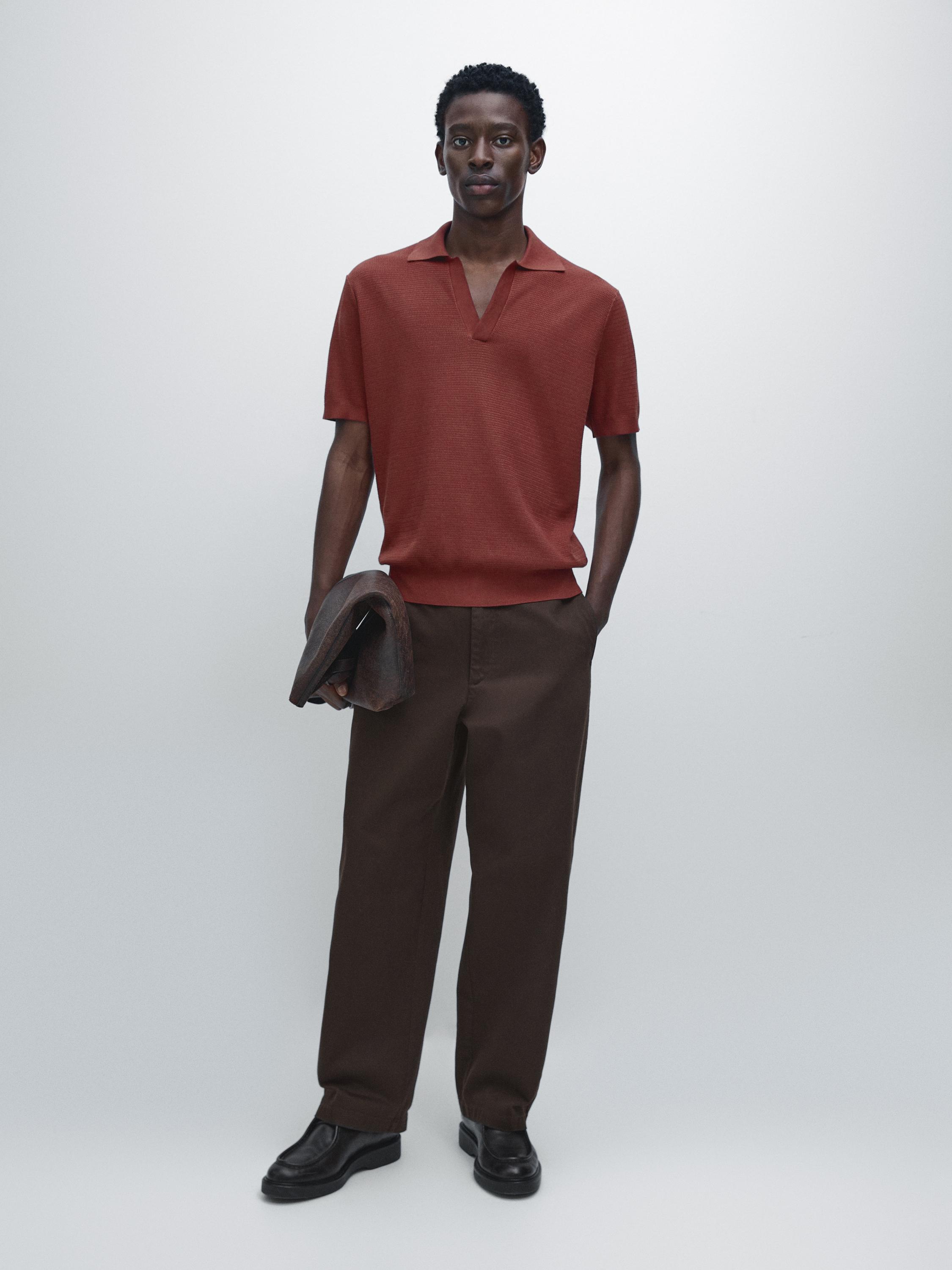 Knit V-neck polo shirt