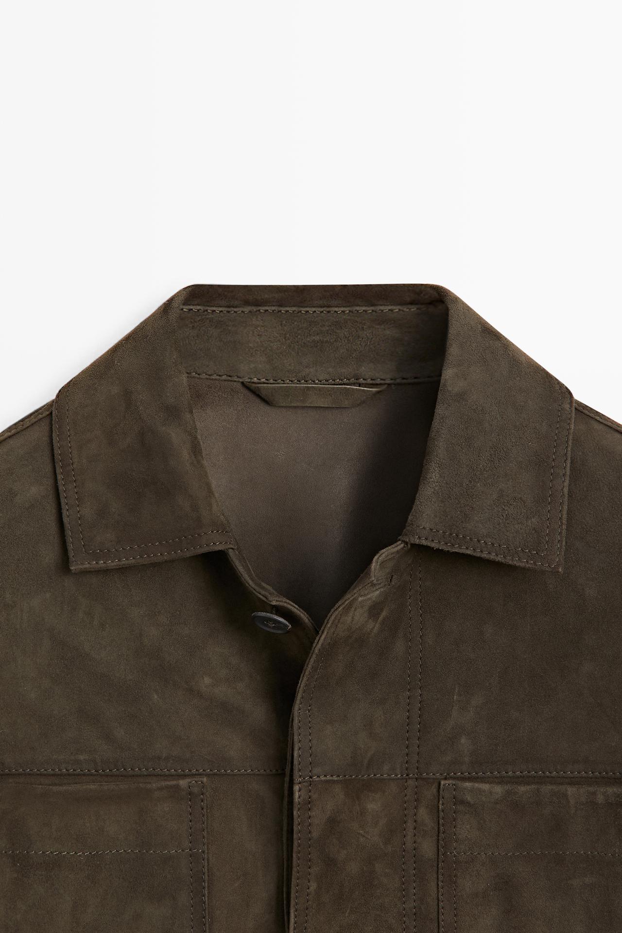 Relaxed fit Suede jacket — KHAKI