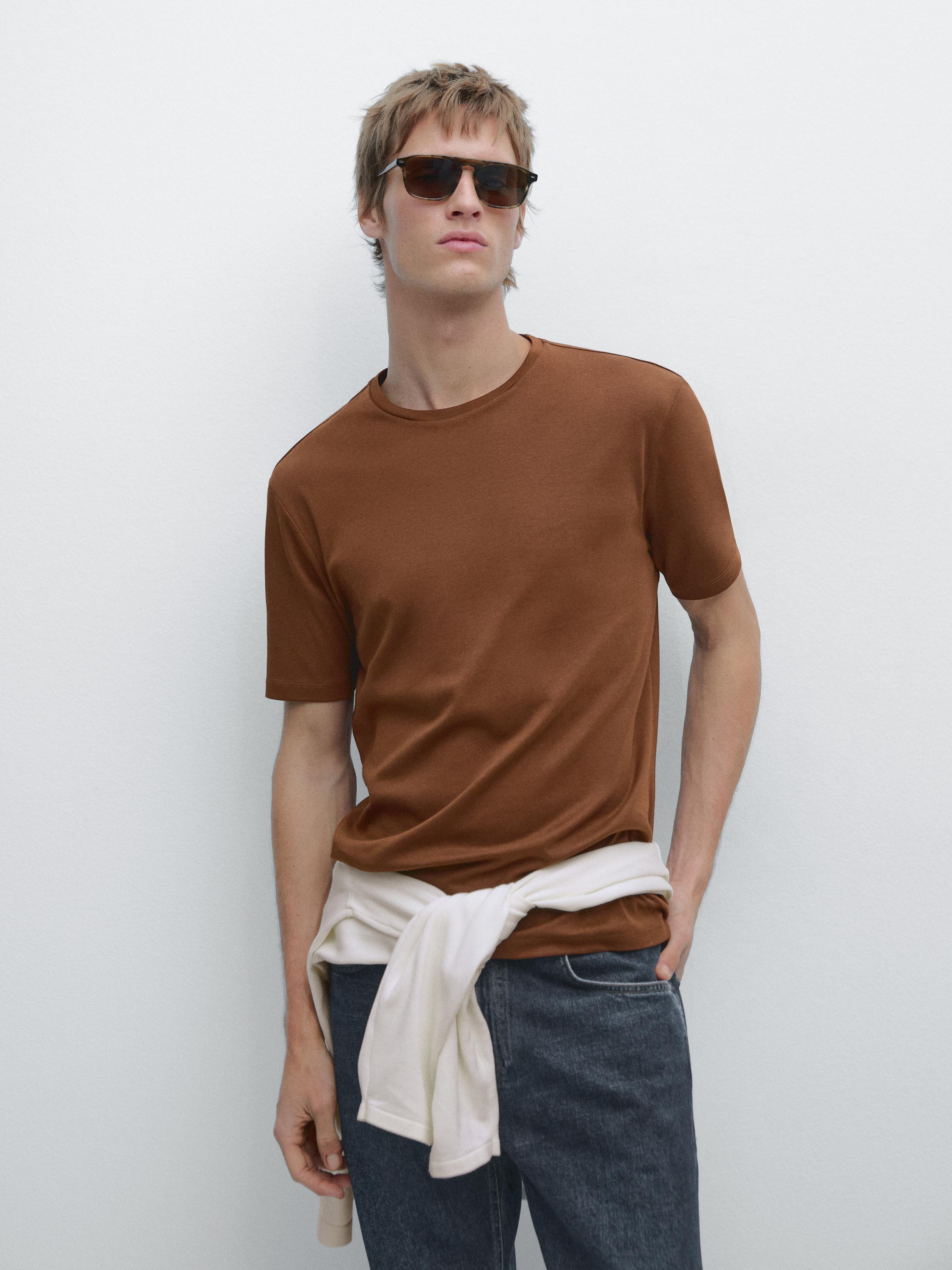 Short sleeve cotton blend T-shirt — COPPER