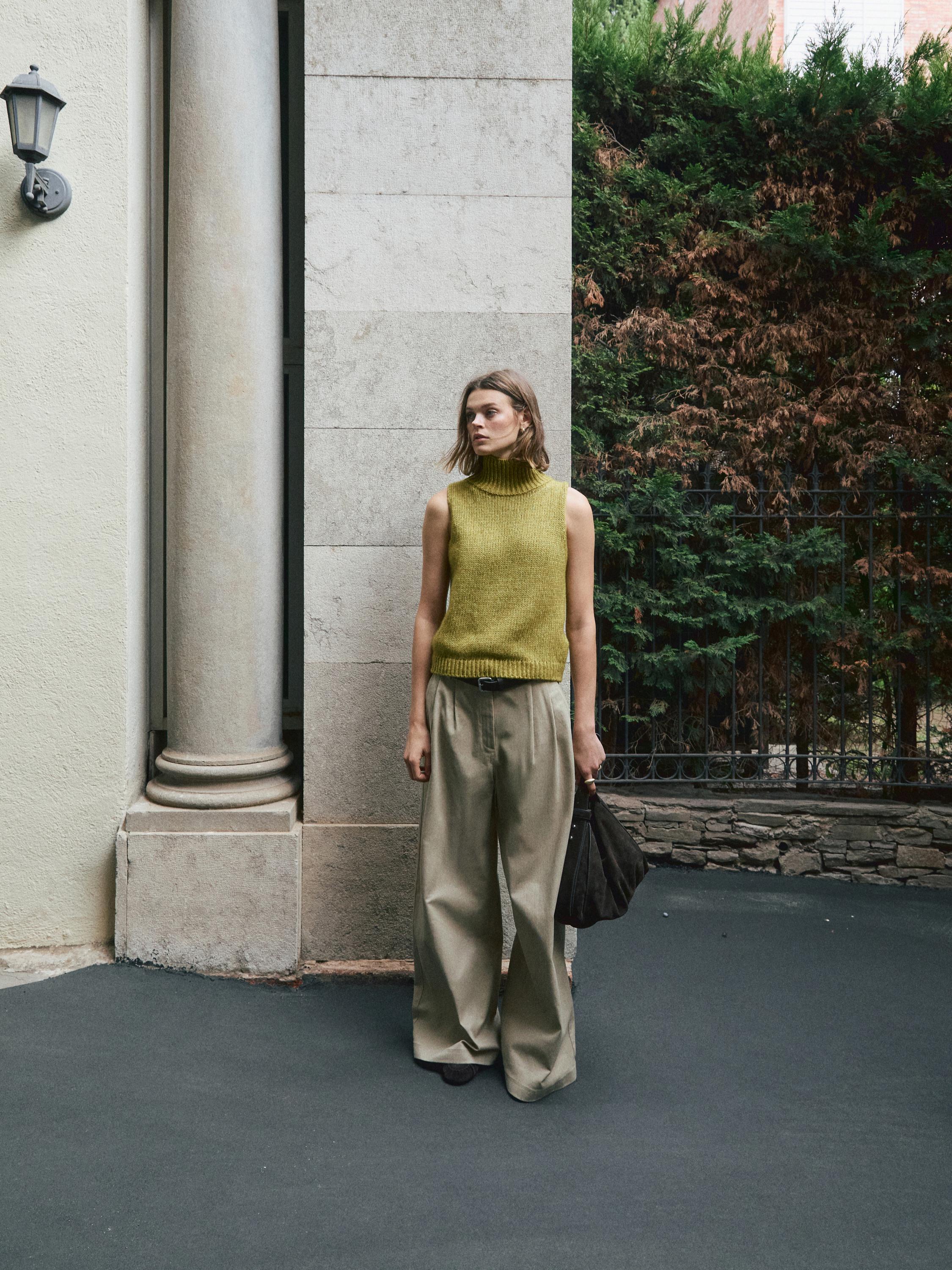 Wide-leg darted trousers