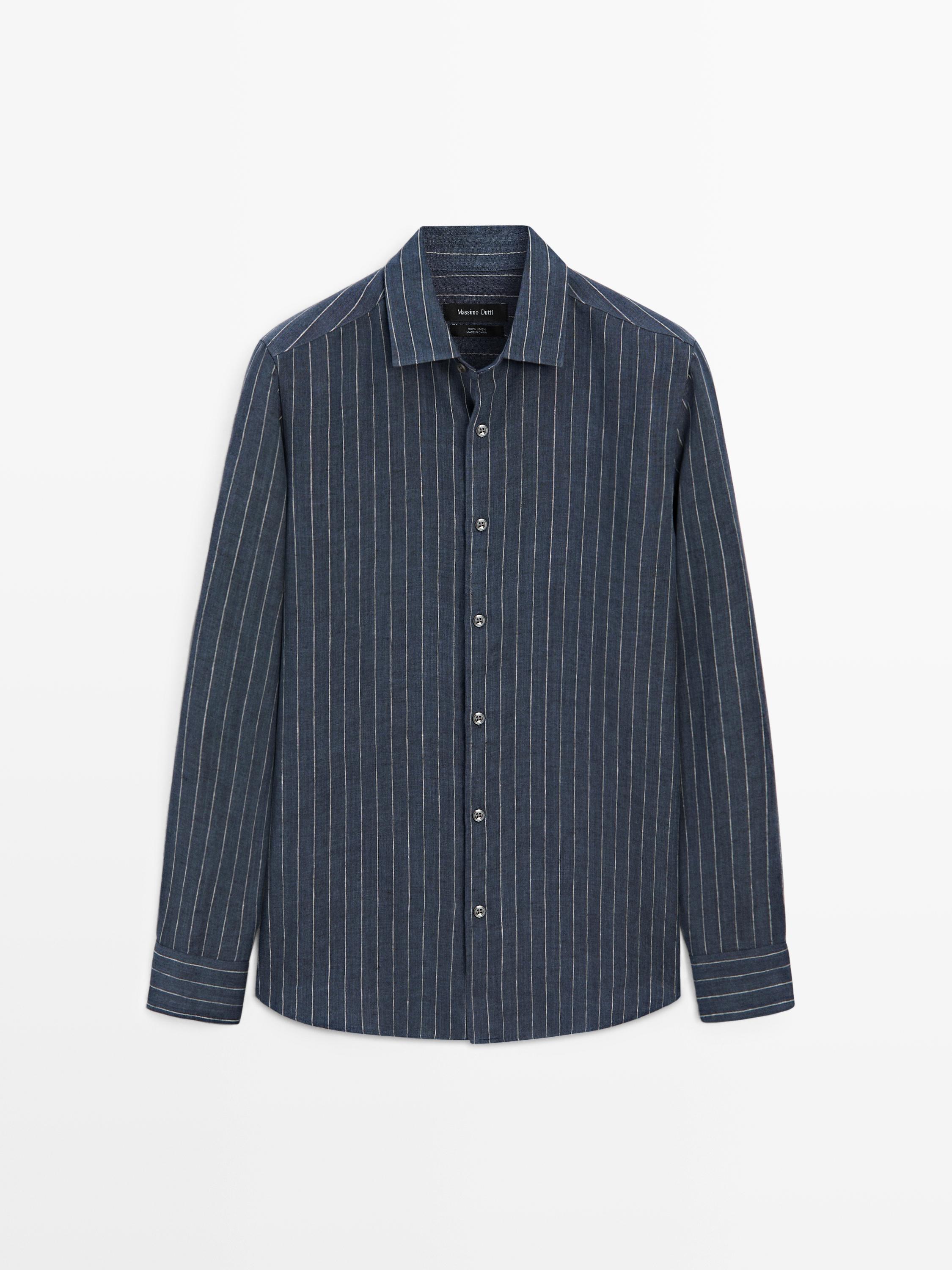 T-shirt Massimo Dutti En Lin Bleu - Taille XL, 100% Lin, Occasion Très Bon état