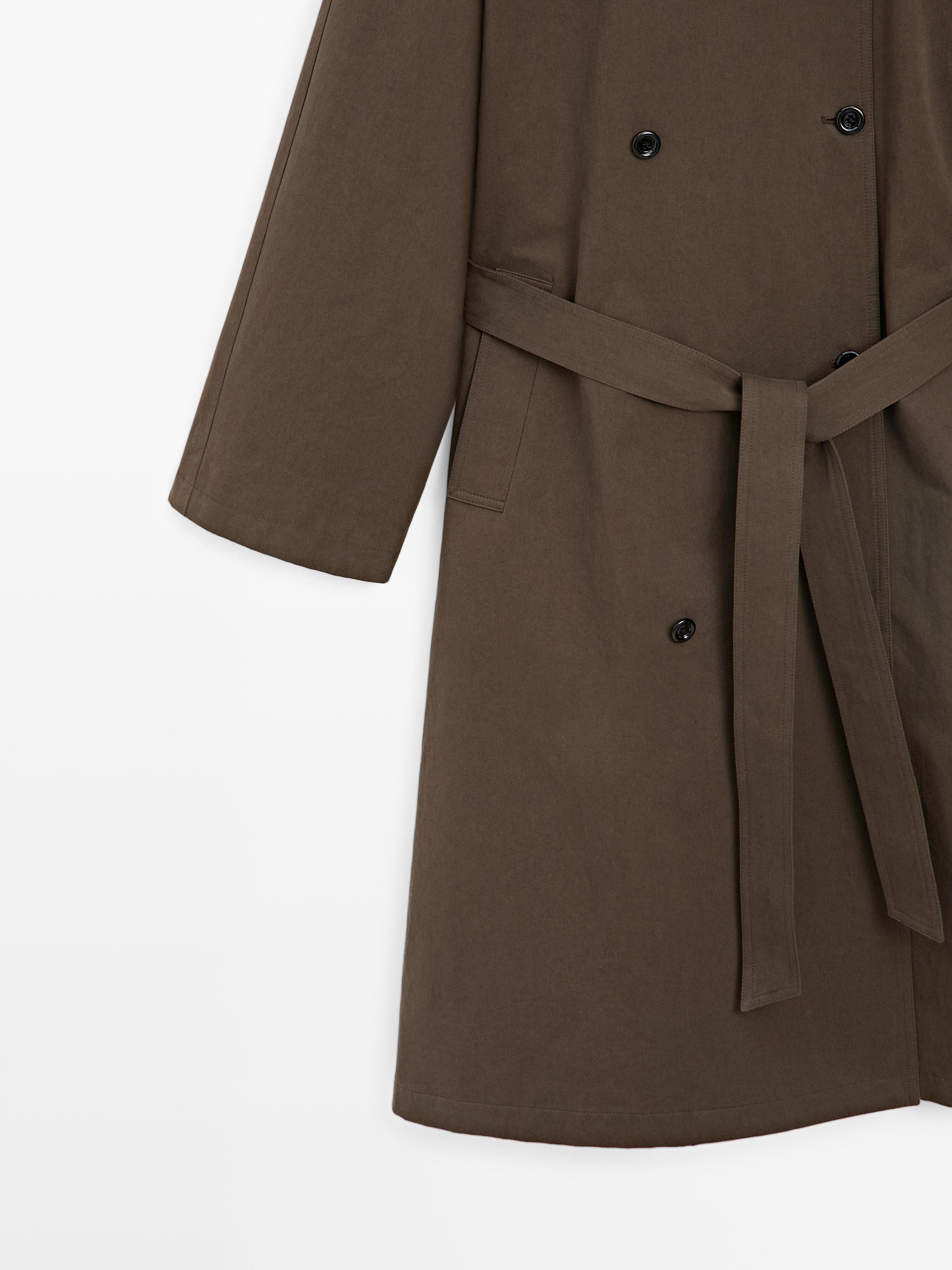 High collar trench coat — BROWN