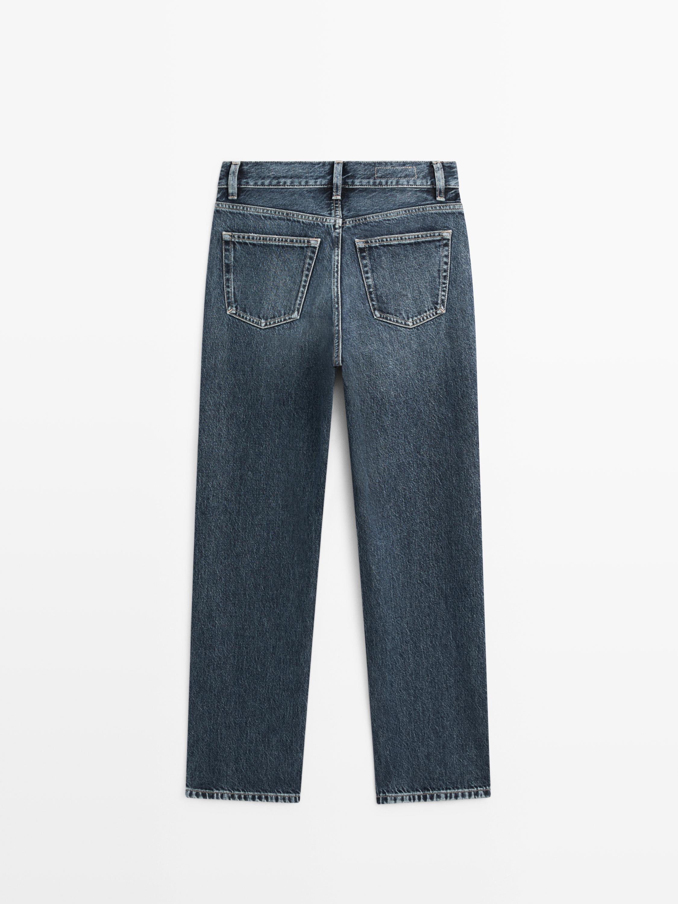 Straight-leg high-waist jeans — MEDIUM BLUE
