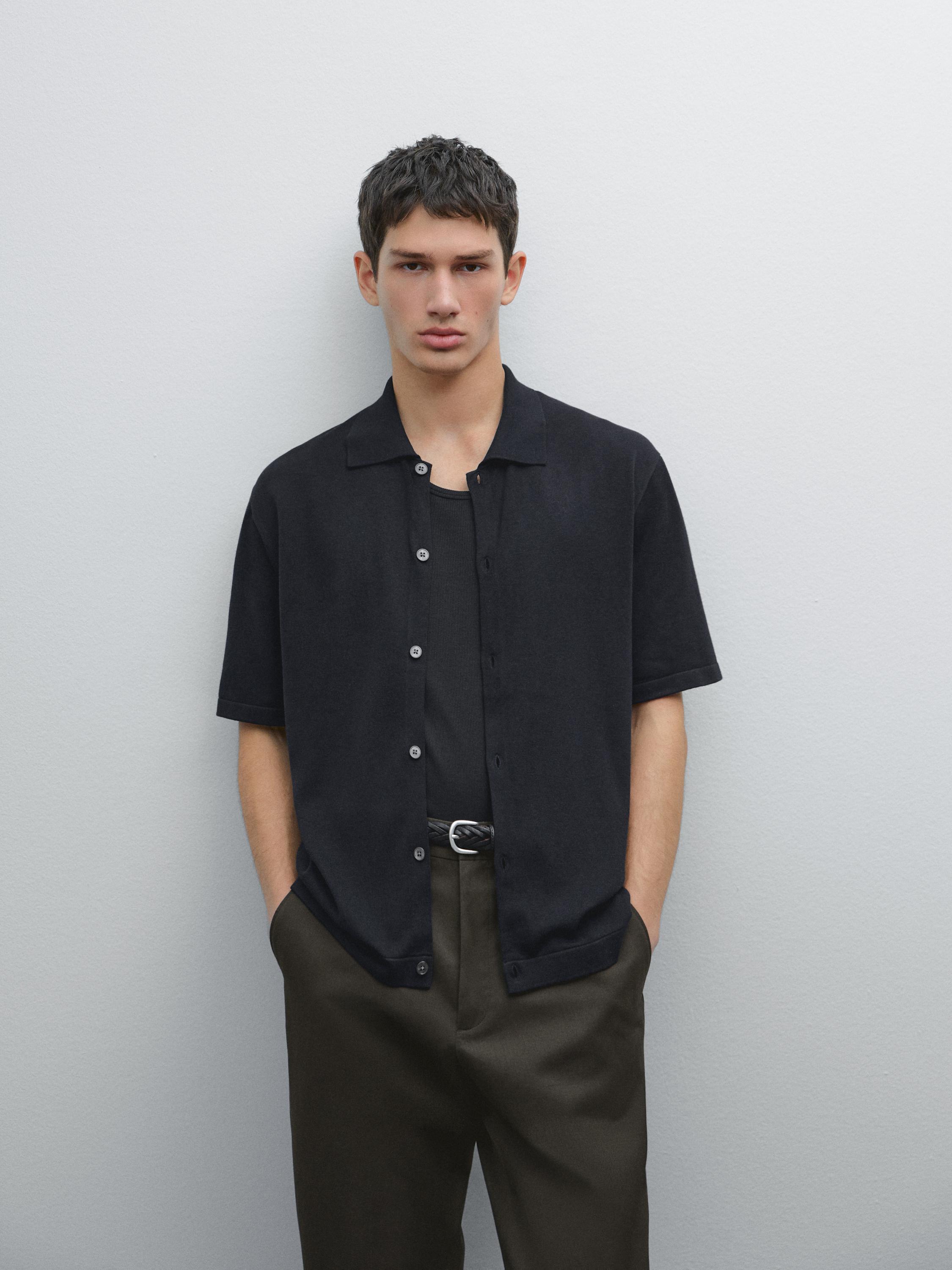Short sleeve cotton blend cardigan