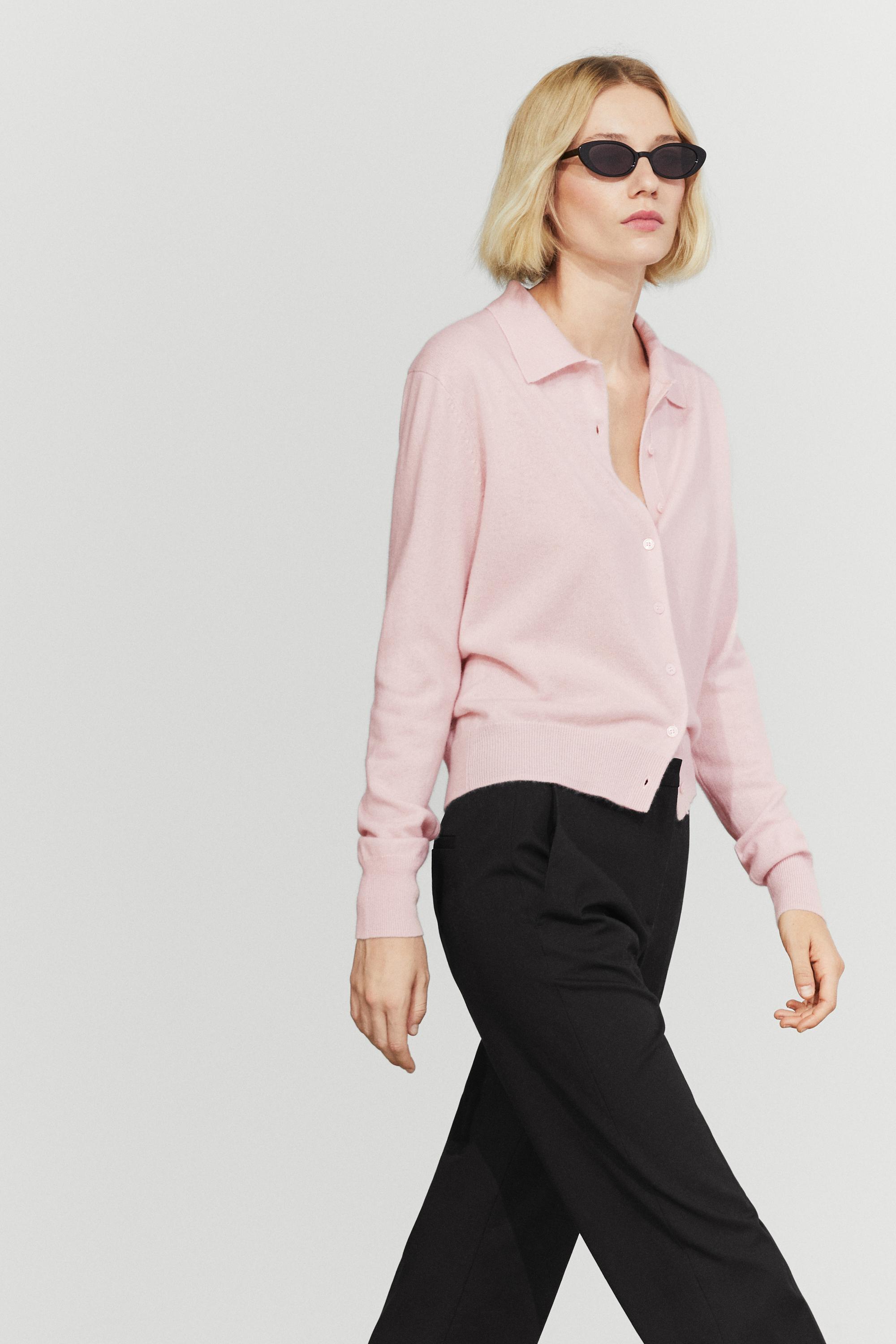100% cashmere knit polo collar cardigan