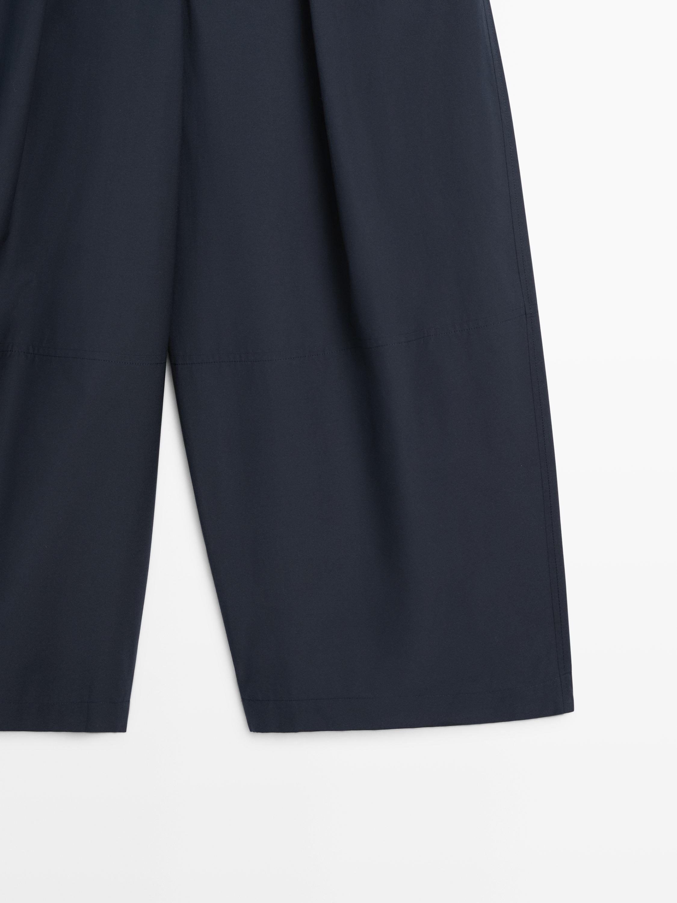 Cotton blend wide-leg trousers — DEEP BLUE