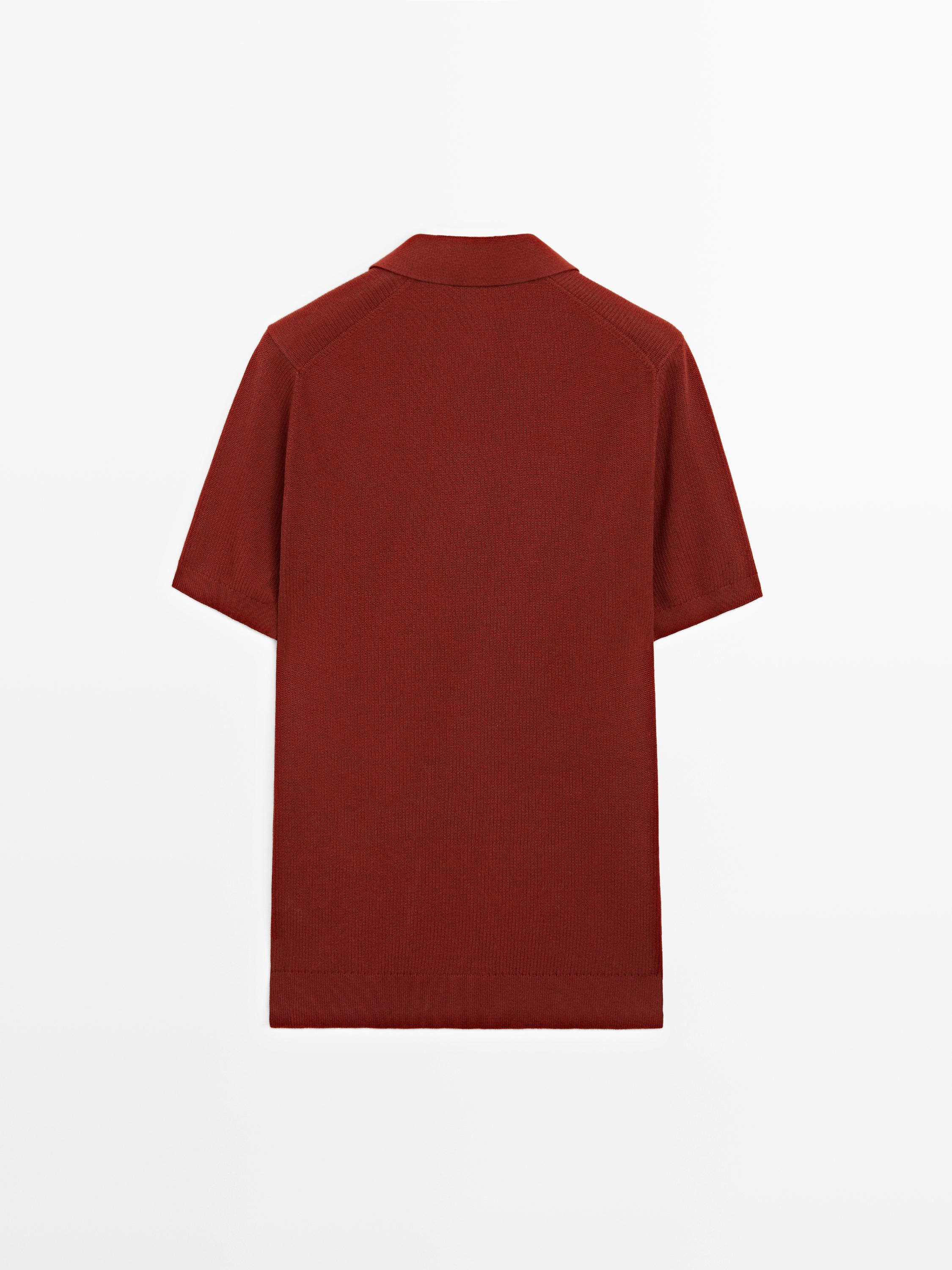 100% cotton knit polo sweater — COPPER