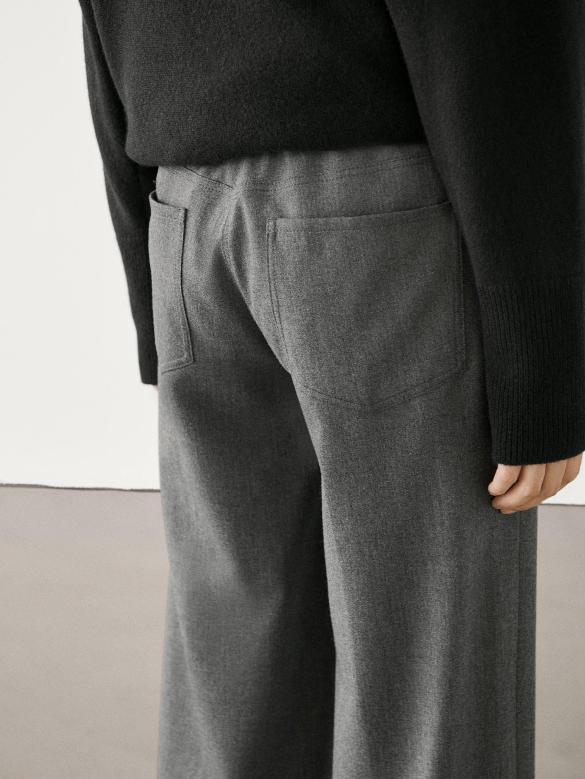 Straight flannel trousers with tie detail