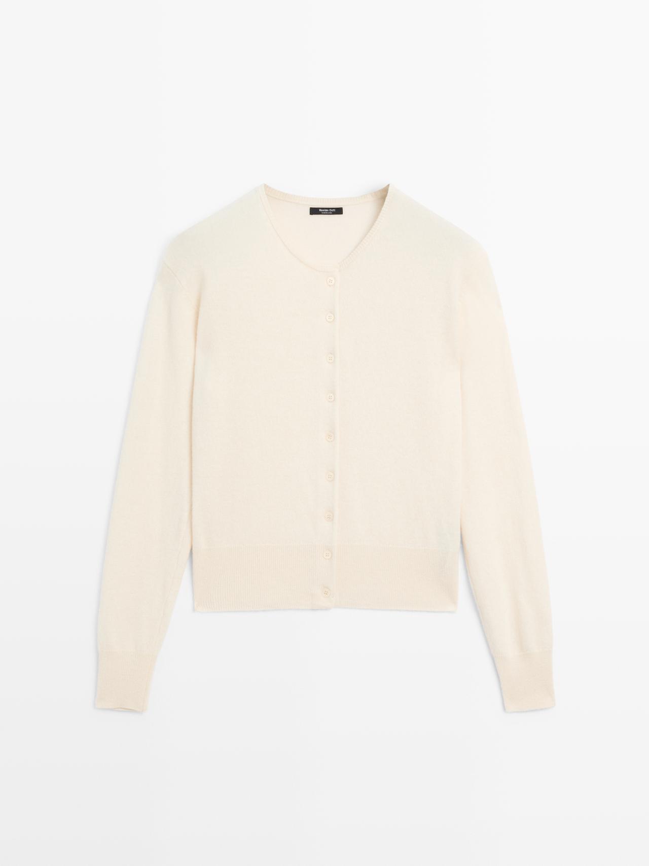 Massimo Dutti - Dames - Tricot Vest Van Wolmix - Vanille - S