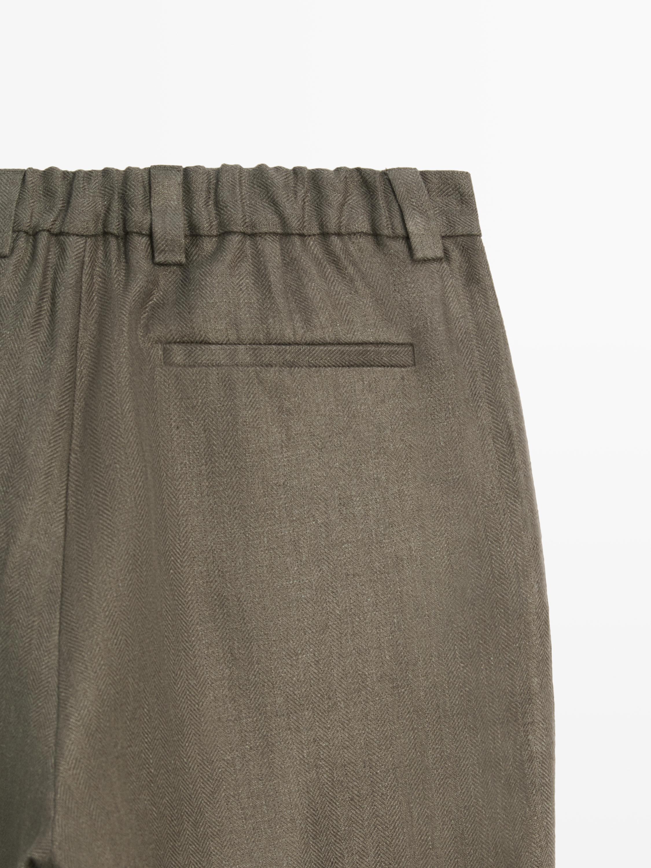 Linen trousers with herringbone detail — GREEN