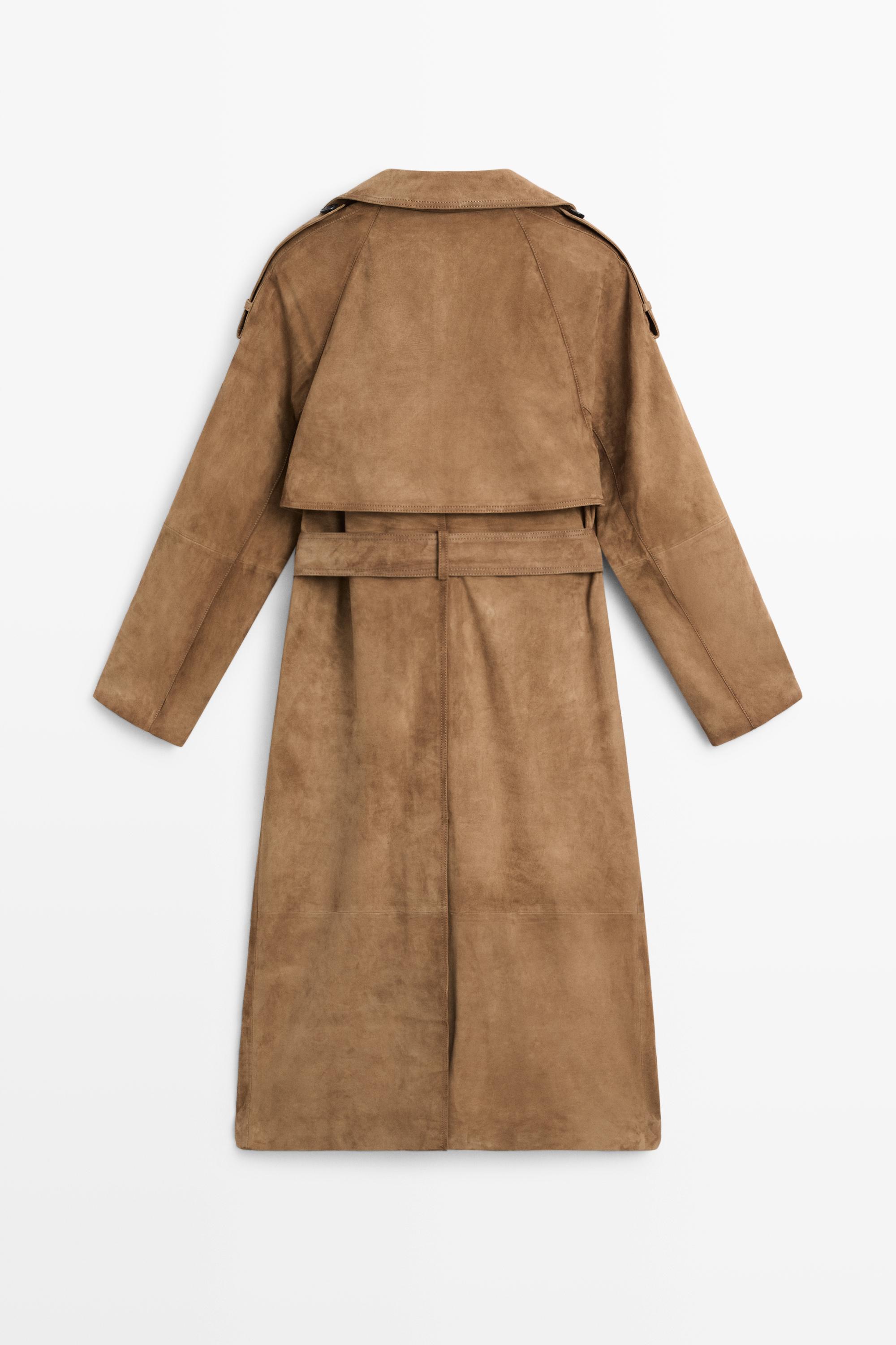 Long suede leather trench coat — Washed