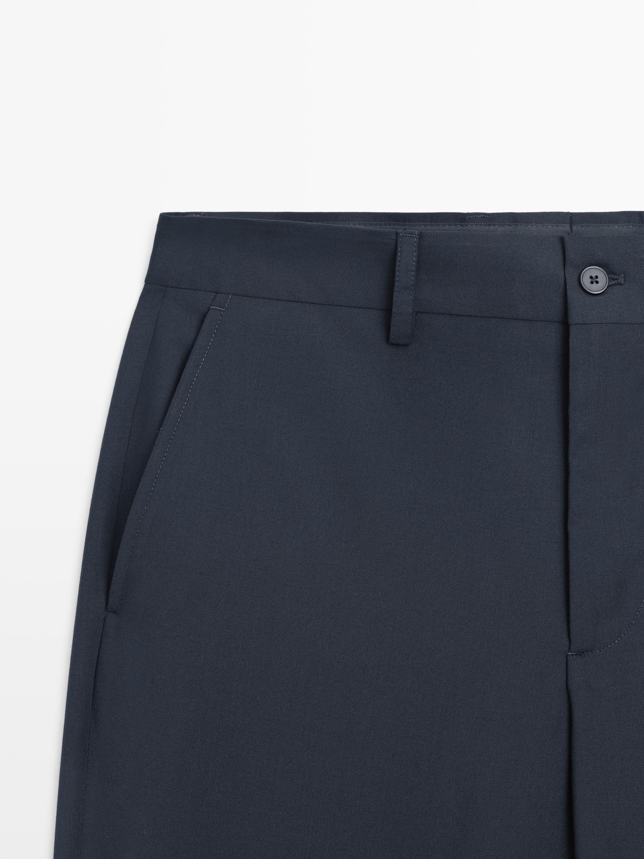 Wide-leg cool wool suit trousers — NAVY BLUE