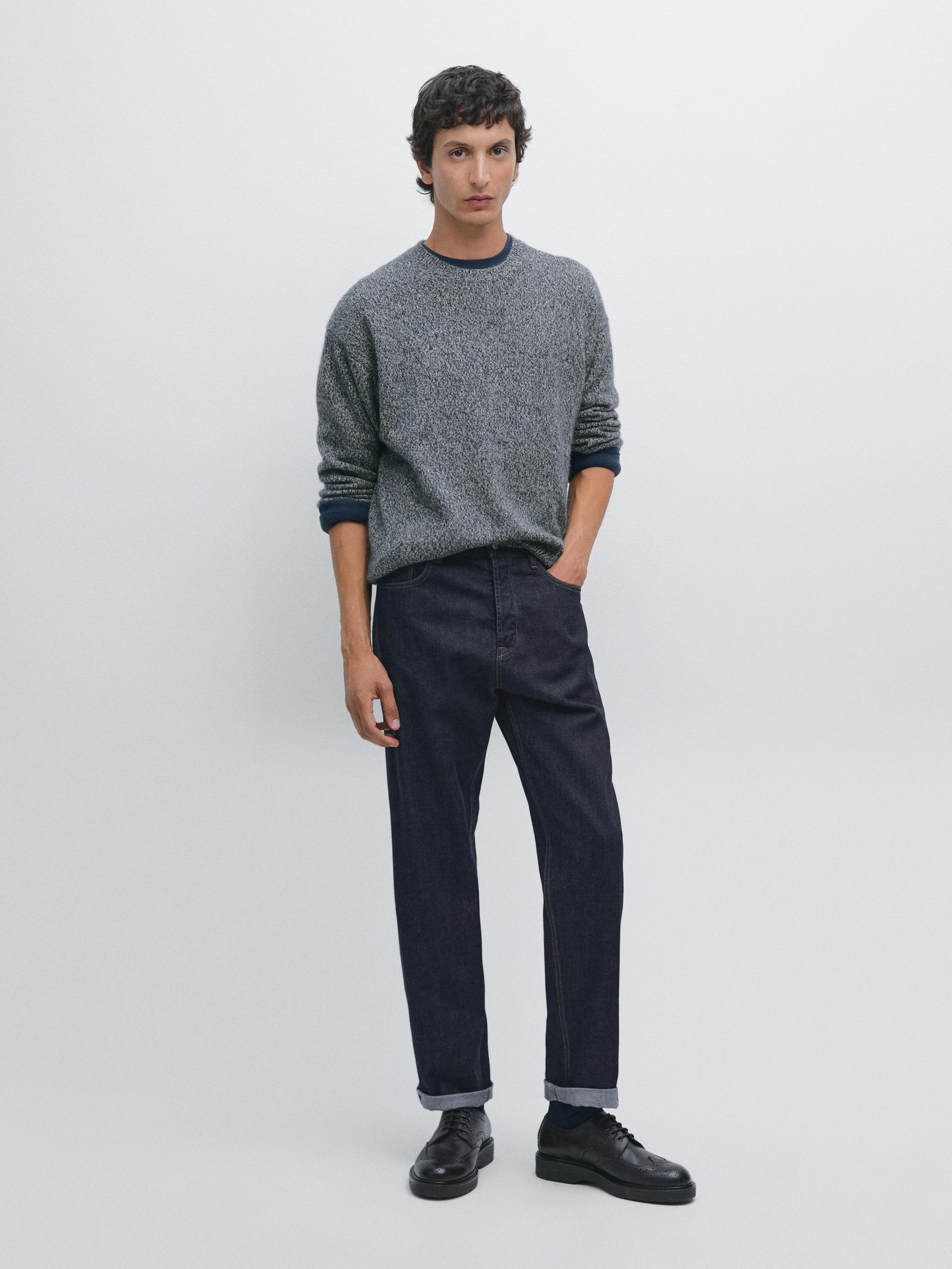 Pull Col Rond 100 % Cachemire - Bleu Marine - M - Massimo Dutti - Homme