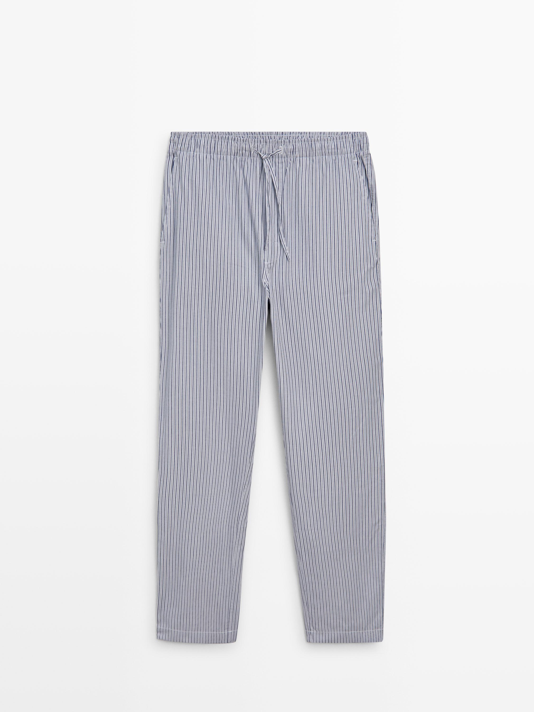 Short sleeve pyjama top and striped trousers — BLUE