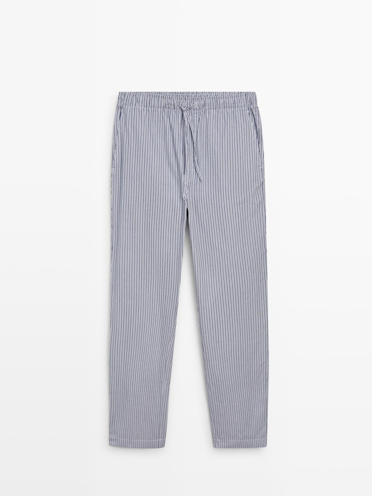 Short sleeve pyjama top and striped trousers — BLUE