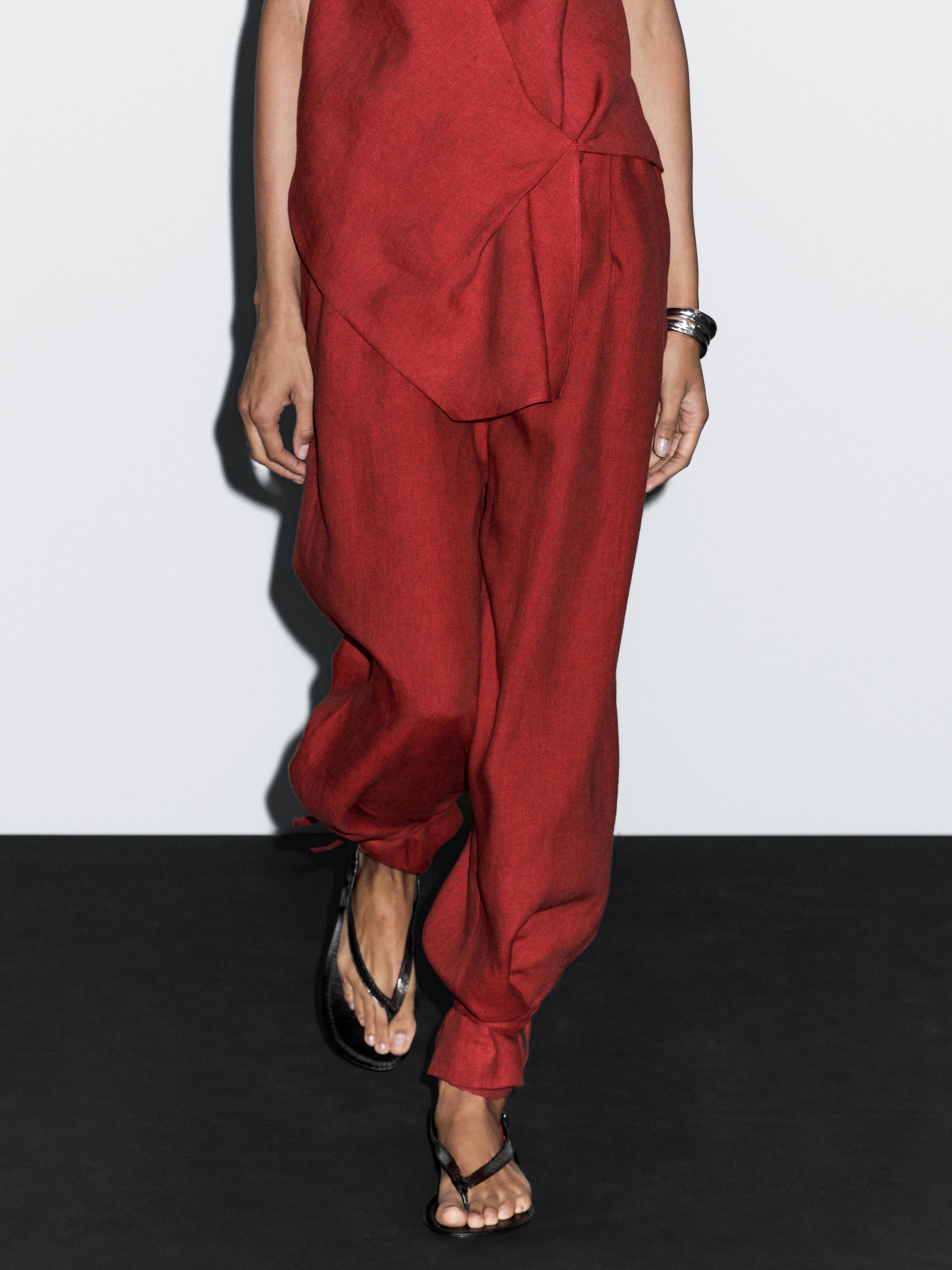 Spodnie ze 100% lnu z troczkami