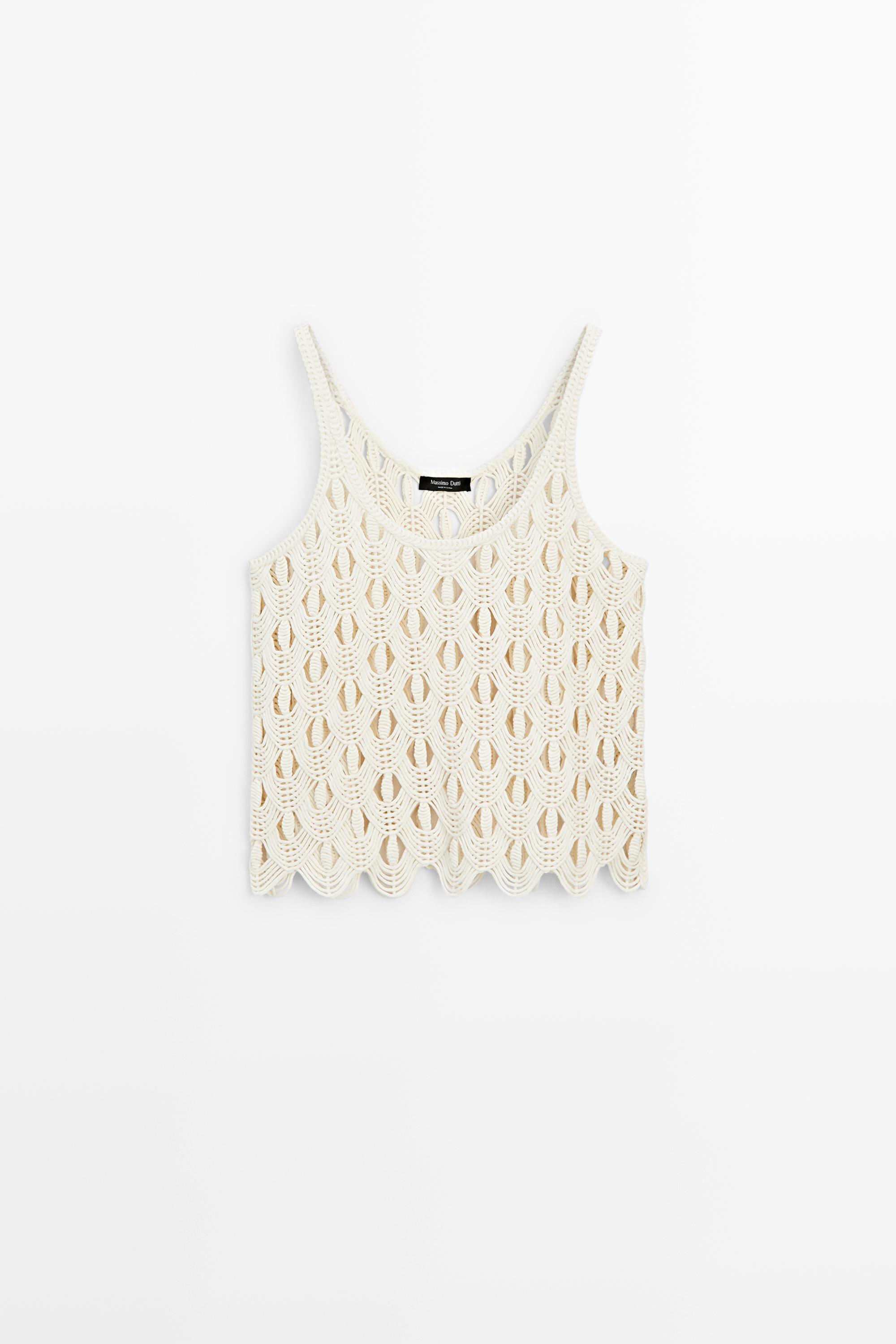 Strappy top with crochet detail — CREAM