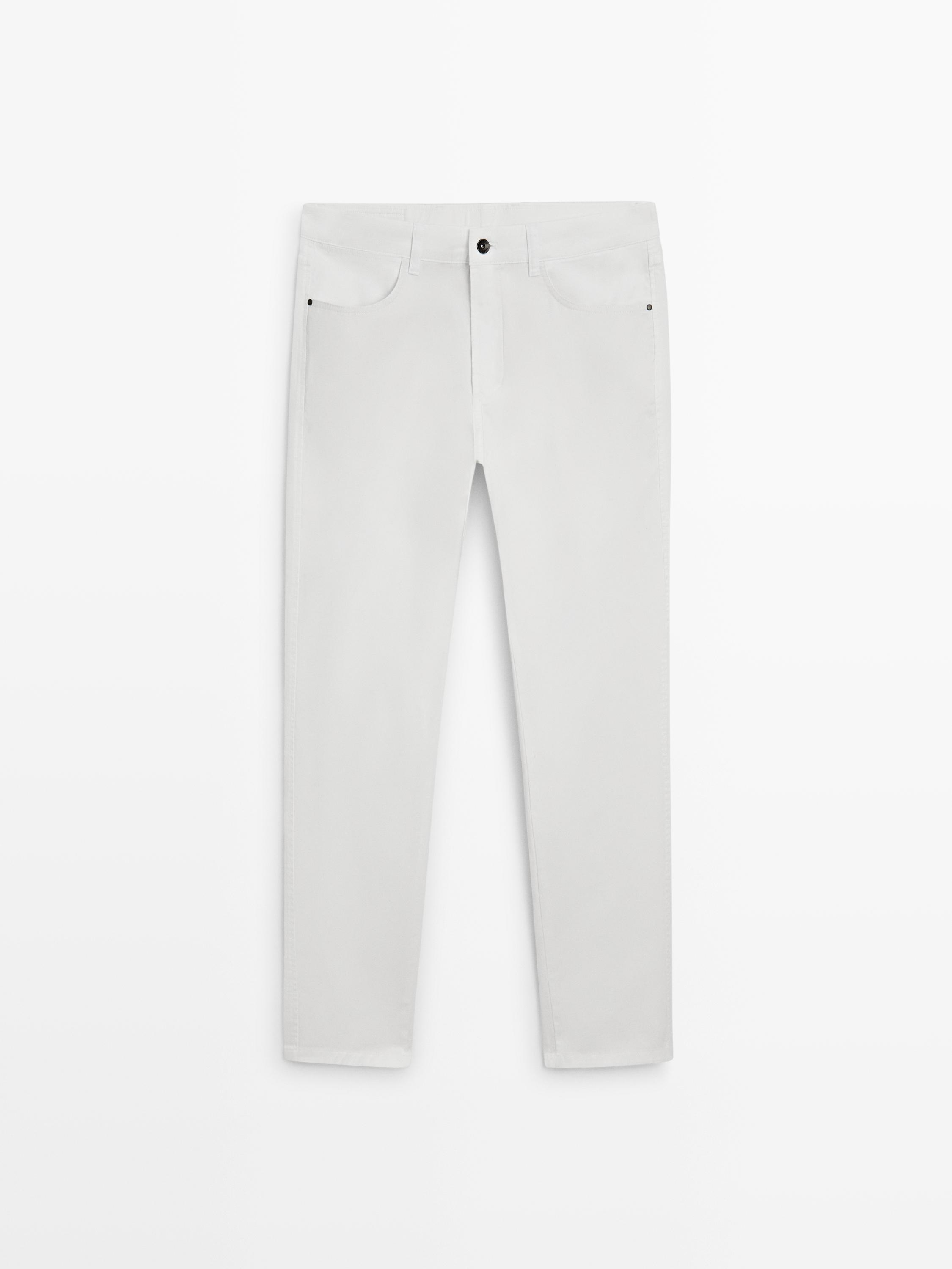 Slim fit denim-effect trousers — WHITE