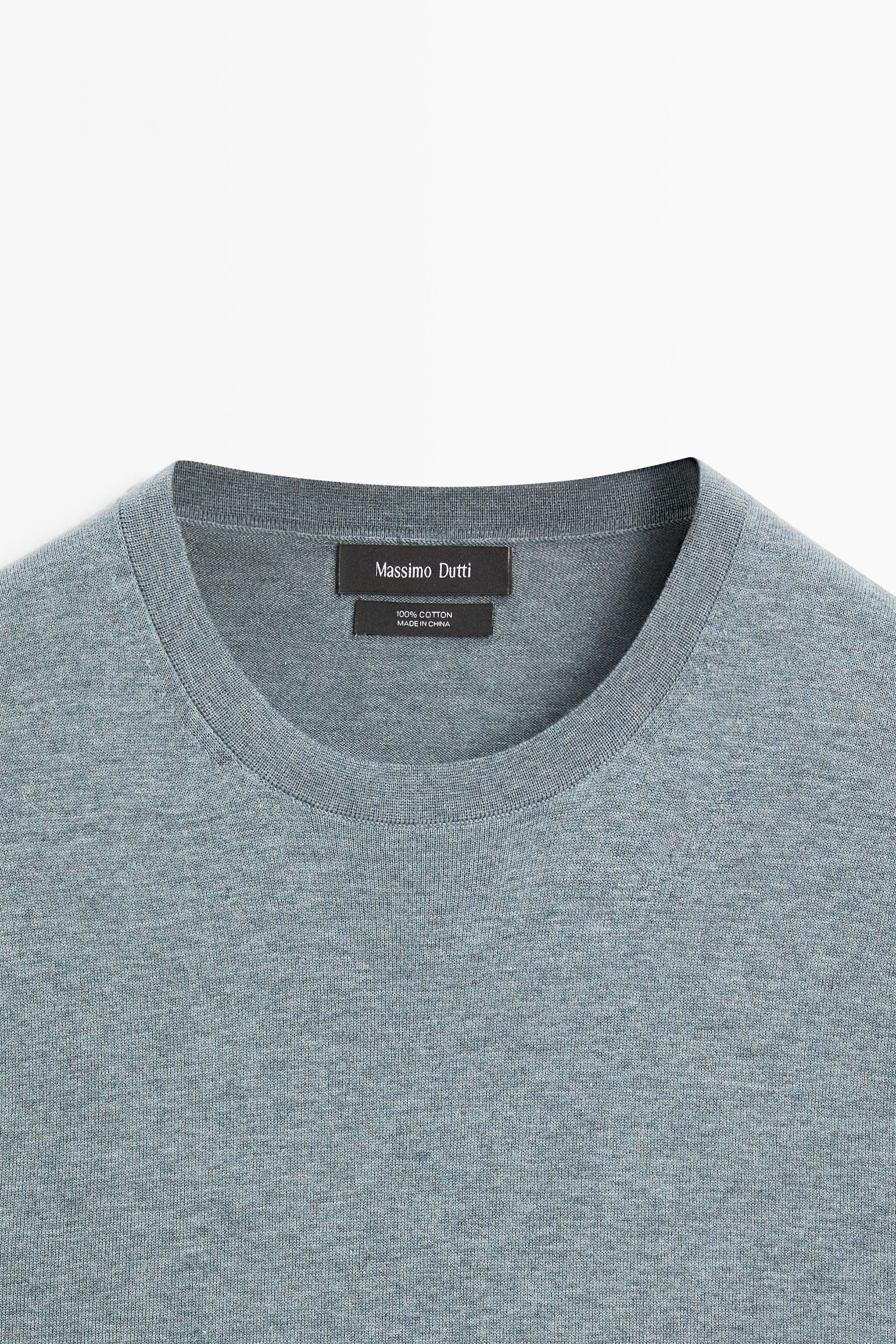 100% cotton short sleeve knit sweater — Blue