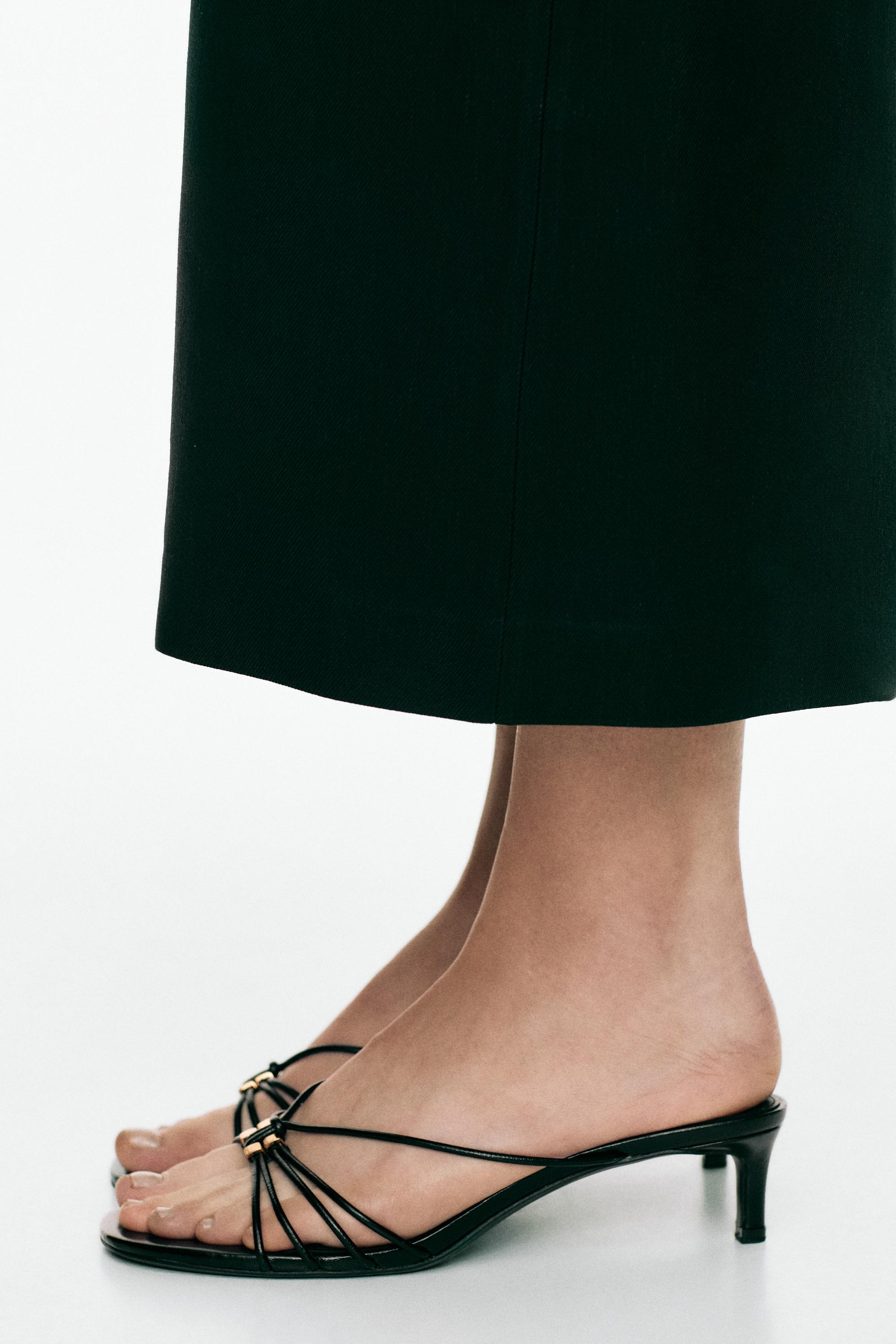Strappy heeled sandals with embellished detail — BLACK